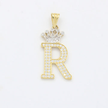 Dije de Oro 14k Inicial R con Corona y Zirconias mod. 10581