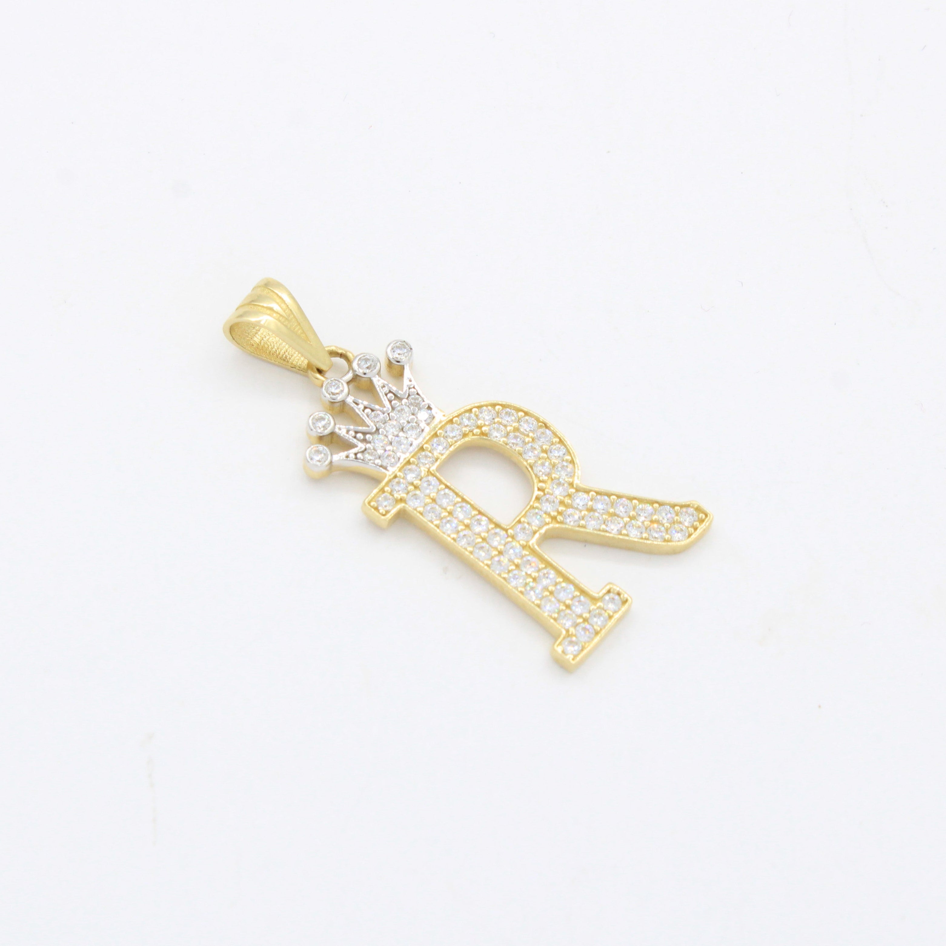 Dije de Oro 14k Inicial R con Corona y Zirconias mod. 10581