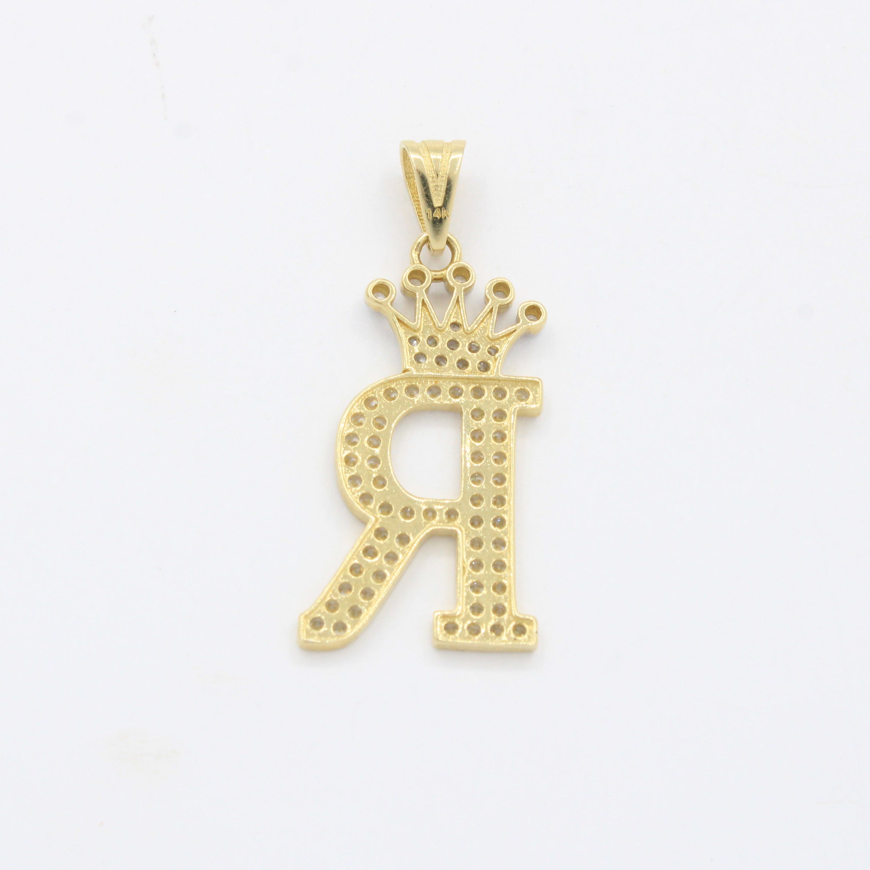 Dije de Oro 14k Inicial R con Corona y Zirconias mod. 10581