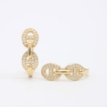Arete con Broche Patente de Oro 14k Doble Ovalo con Zirconias mod. 11055