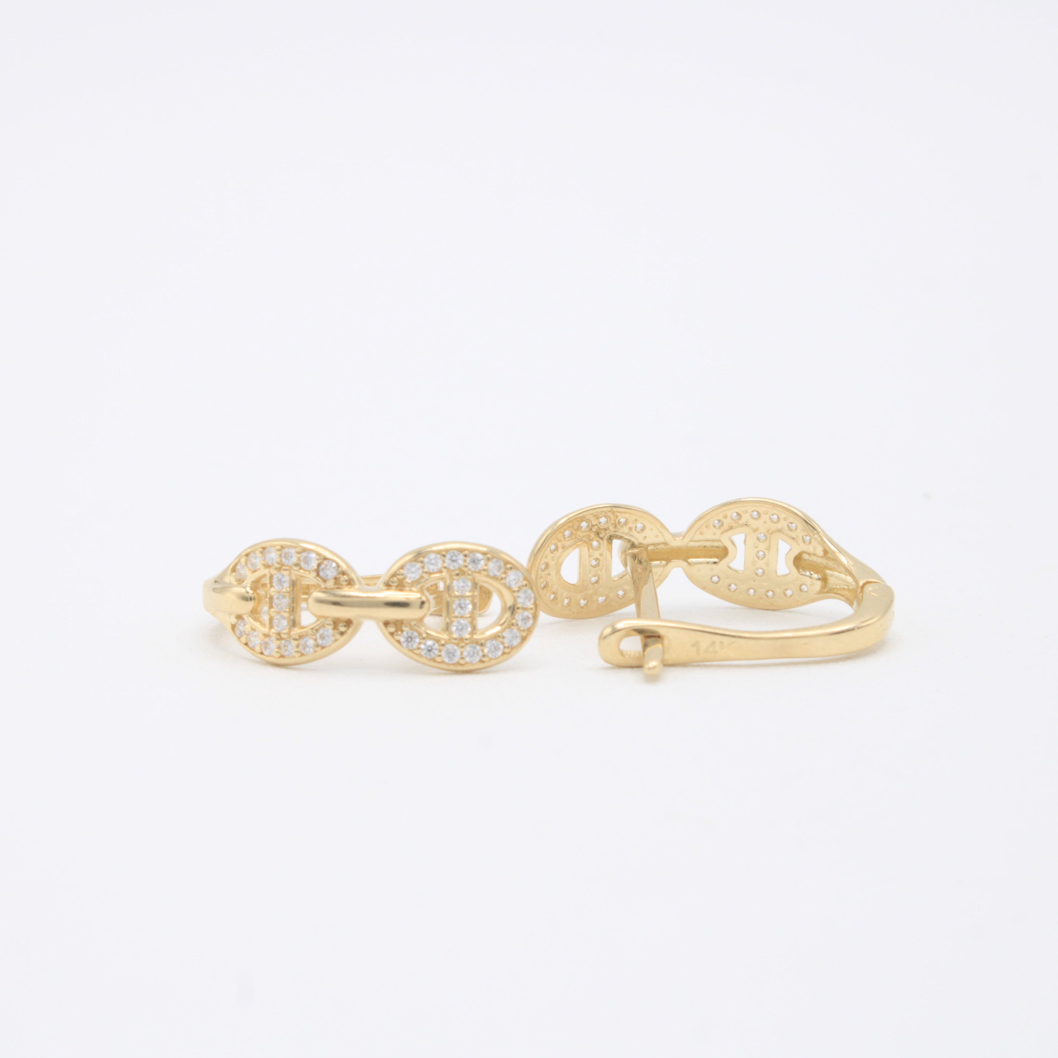 Arete con Broche Patente de Oro 14k Doble Ovalo con Zirconias mod. 11055