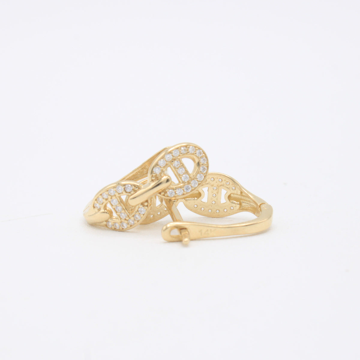 Arete con Broche Patente de Oro 14k Doble Ovalo con Zirconias mod. 11055