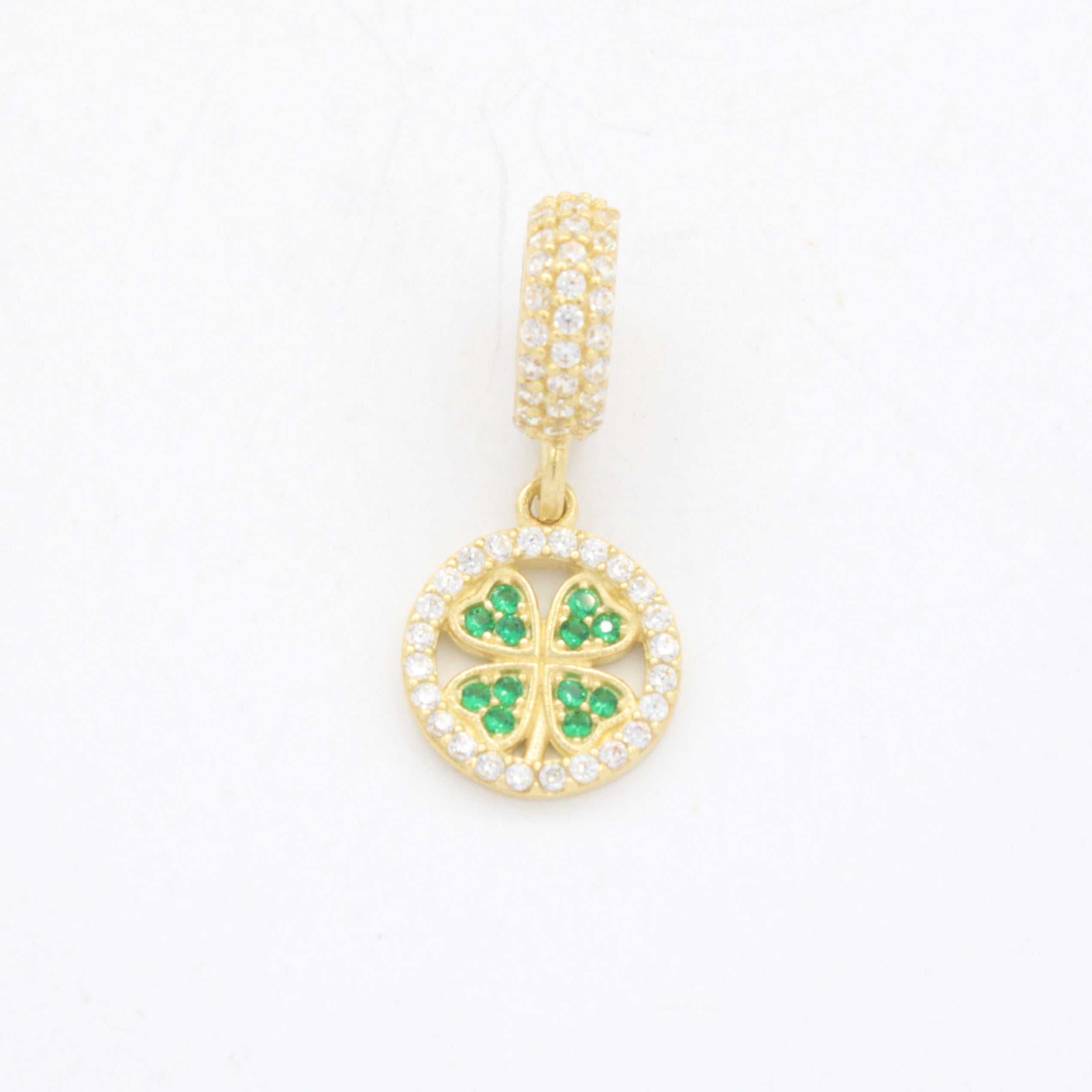 Charm de Oro 14k Trébol de la Buena Suerte Incrustado con Zirconias mod. 10655