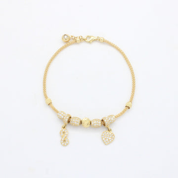 Pulsera de Oro 14k Tejido Cola de Rata con Dijes Charm Finos, Detalles con Zirconias y Diamantados mod. 10656