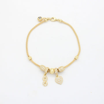 Pulsera de Oro 14k Tejido Cola de Rata con Dijes Charm Finos, Zirconais Brillantes y Diamantados mod. 10660