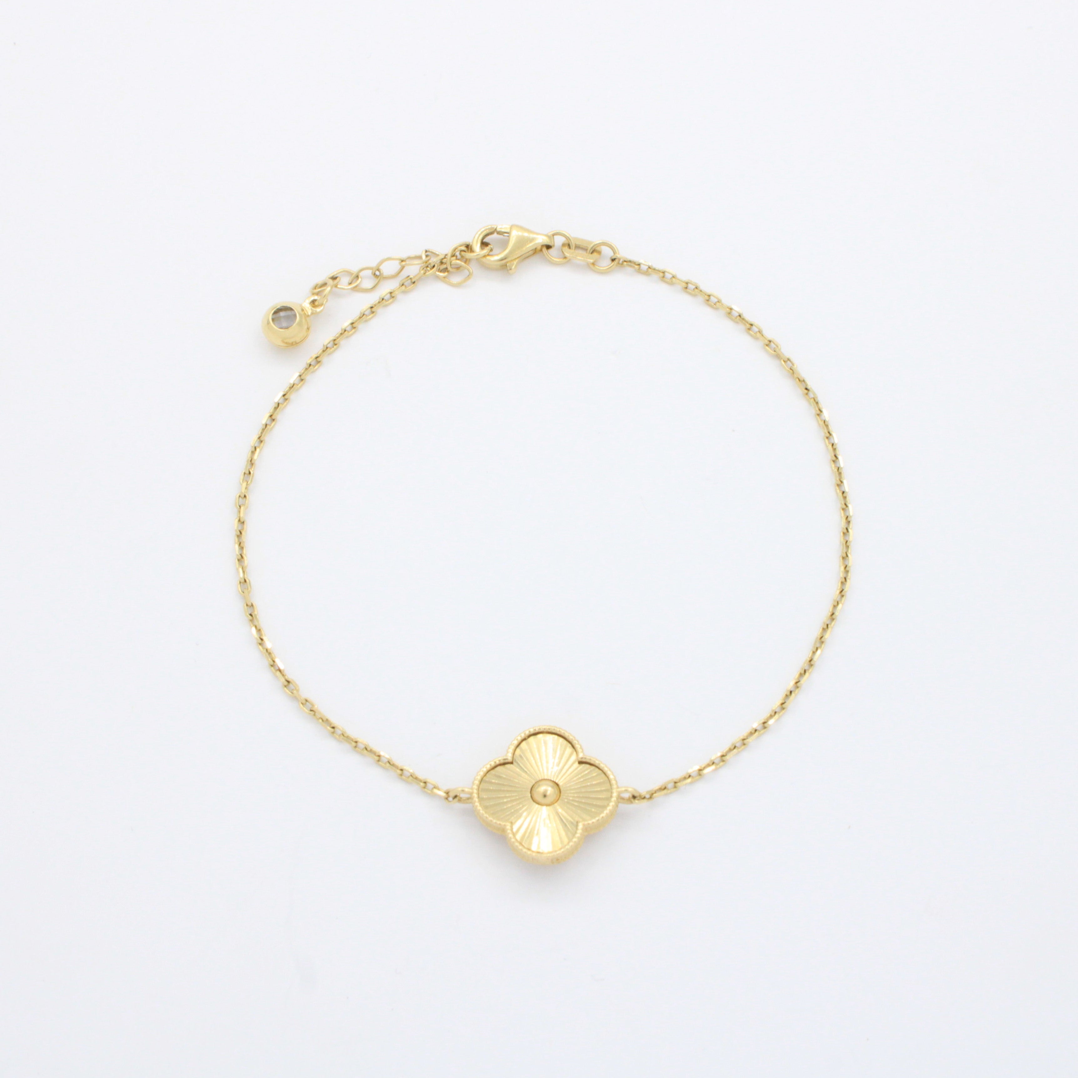 Pulsera de Oro 14k de Diseño Fino con Único Trébol Diamantado mod. 10663