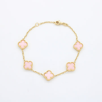 Pulsera de Oro 14k Tejido Delgado con Tréboles de Tono Rosa Pastel mod. 10664