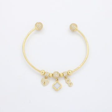 Pulsera de Oro 14k Tejido Tubular Hueco de Diseño Abierto con Charms y Zirconias mod. 10667