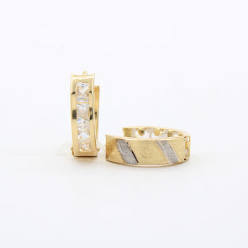 Grapa de Oro 14k Doble Vista con Diseño de Líneas Mate con Diamantado y Zirconias mod. 10600