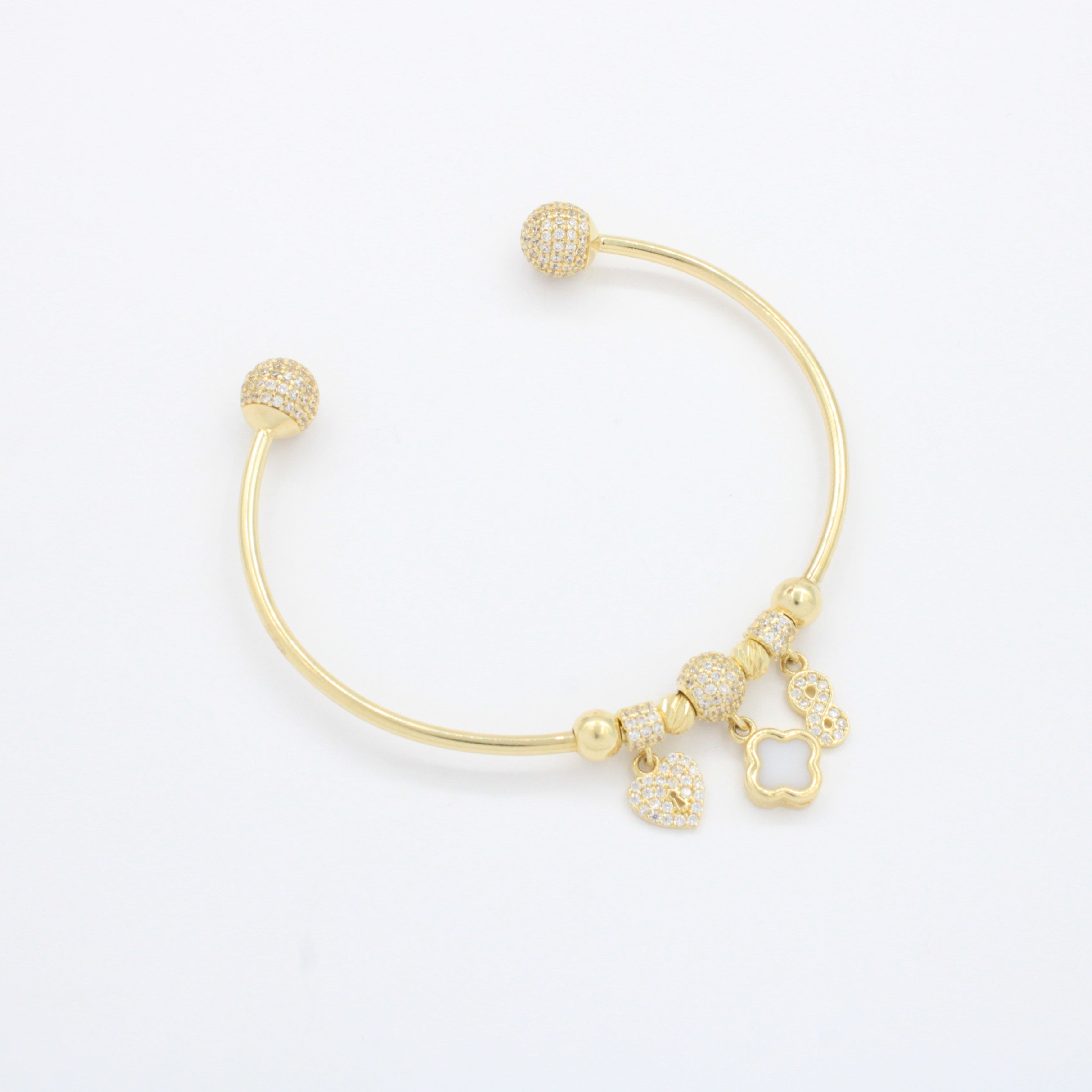 Pulsera de Oro 14k Tejido Tubular Hueco de Diseño Abierto con Charms y Zirconias mod. 10667
