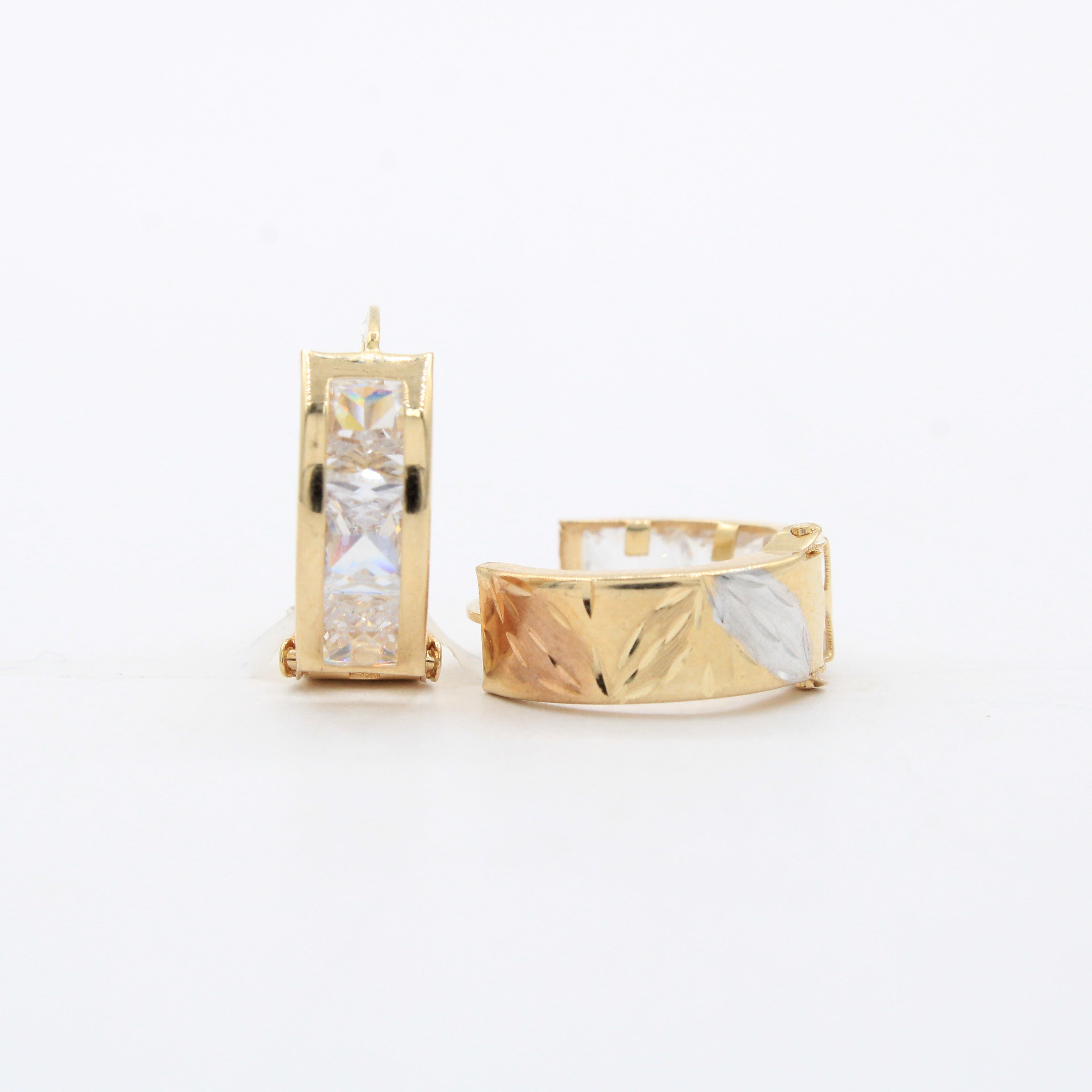 Grapa de Oro 14k Doble Vista con Diseño de Hojas Brillantes mod. 10603