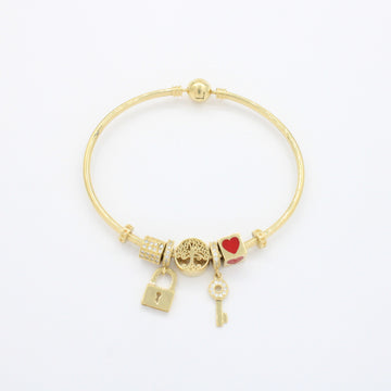 Pulsera de Oro 14k Diseño Tubular Hueco con Charms Brillantes Detallados con Zirconias mod. 10669