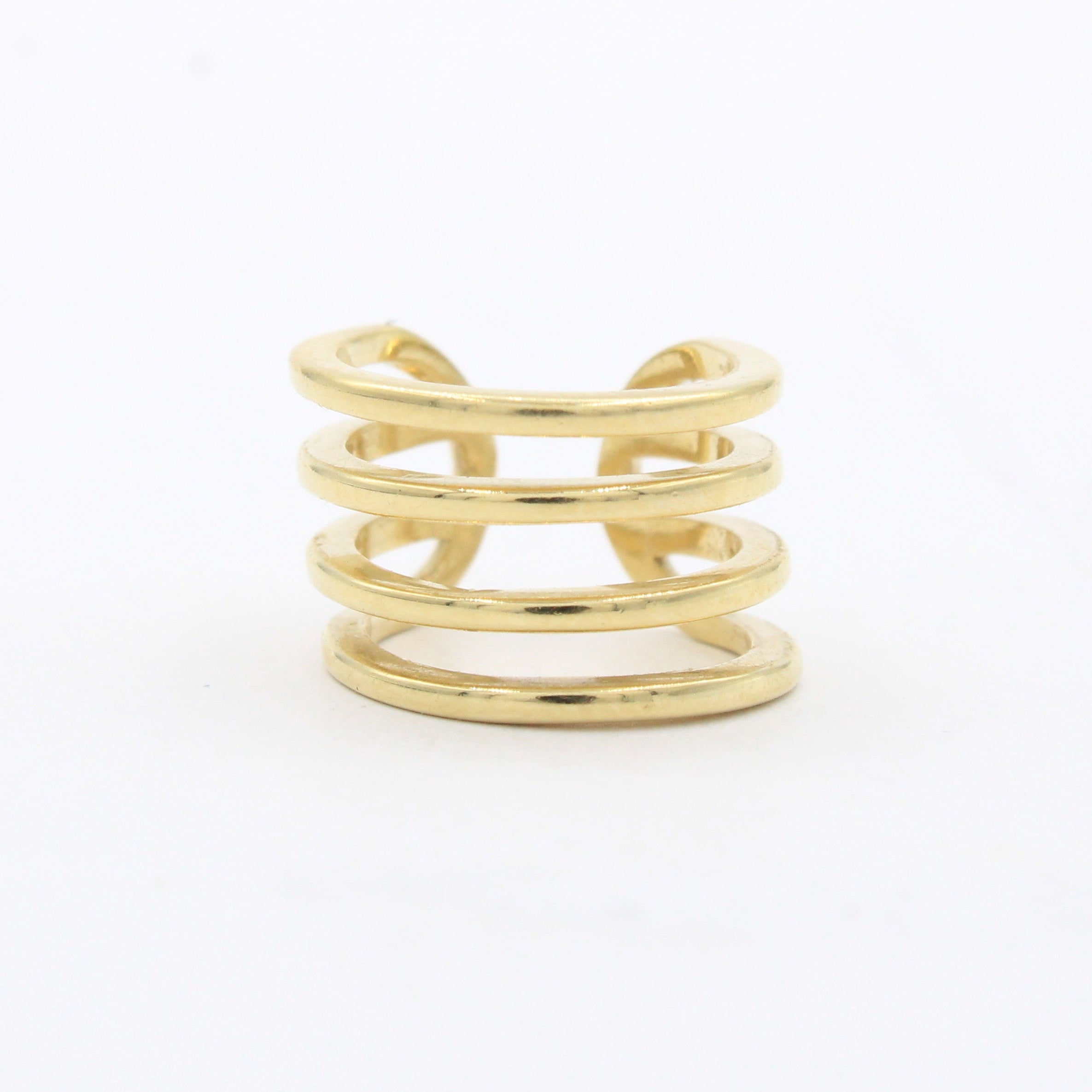 Earcuff de Oro 14k Hueco Trepador Diseño Resorte Tubular y Briilante mod. 10609