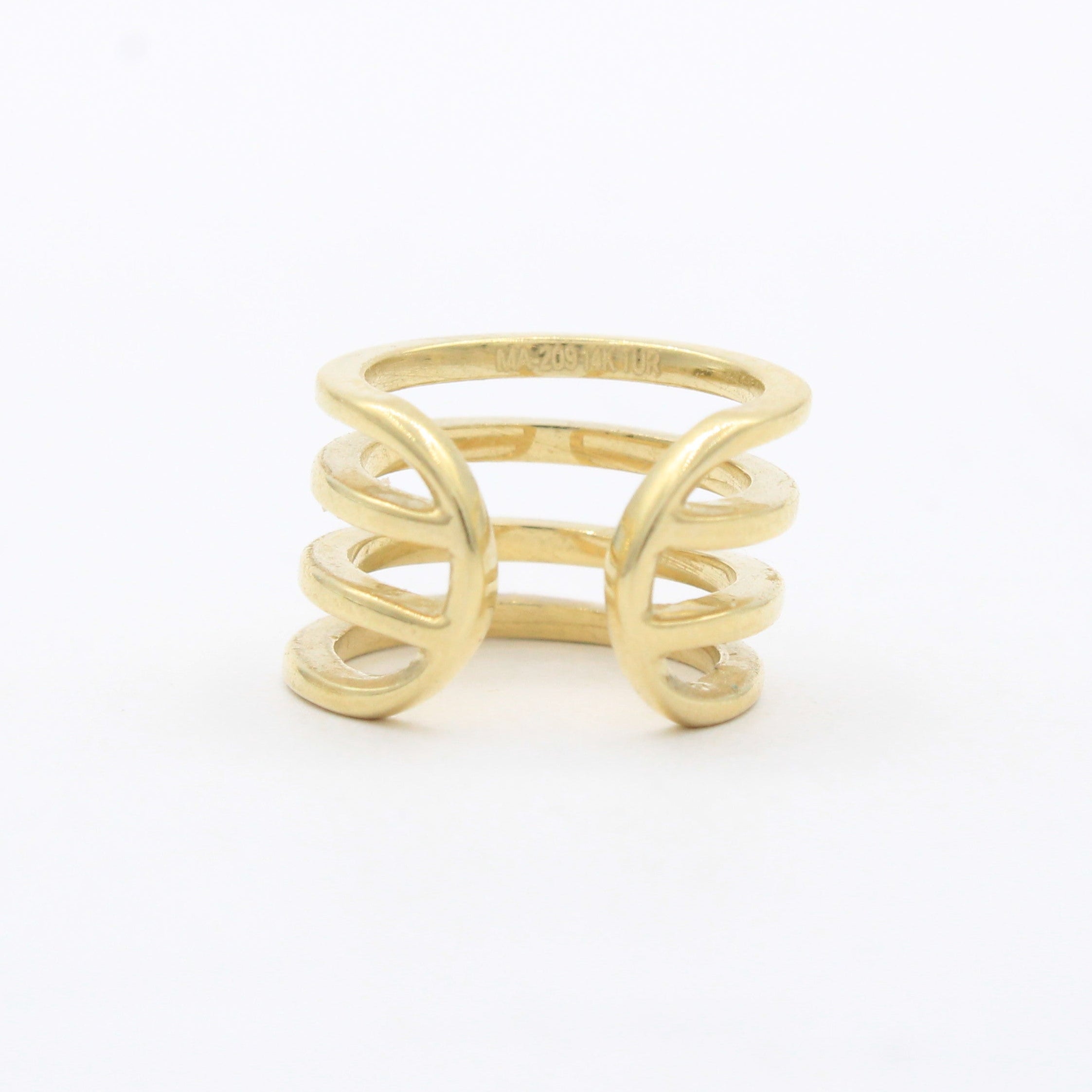 Earcuff de Oro 14k Hueco Trepador Diseño Resorte Tubular y Briilante mod. 10609