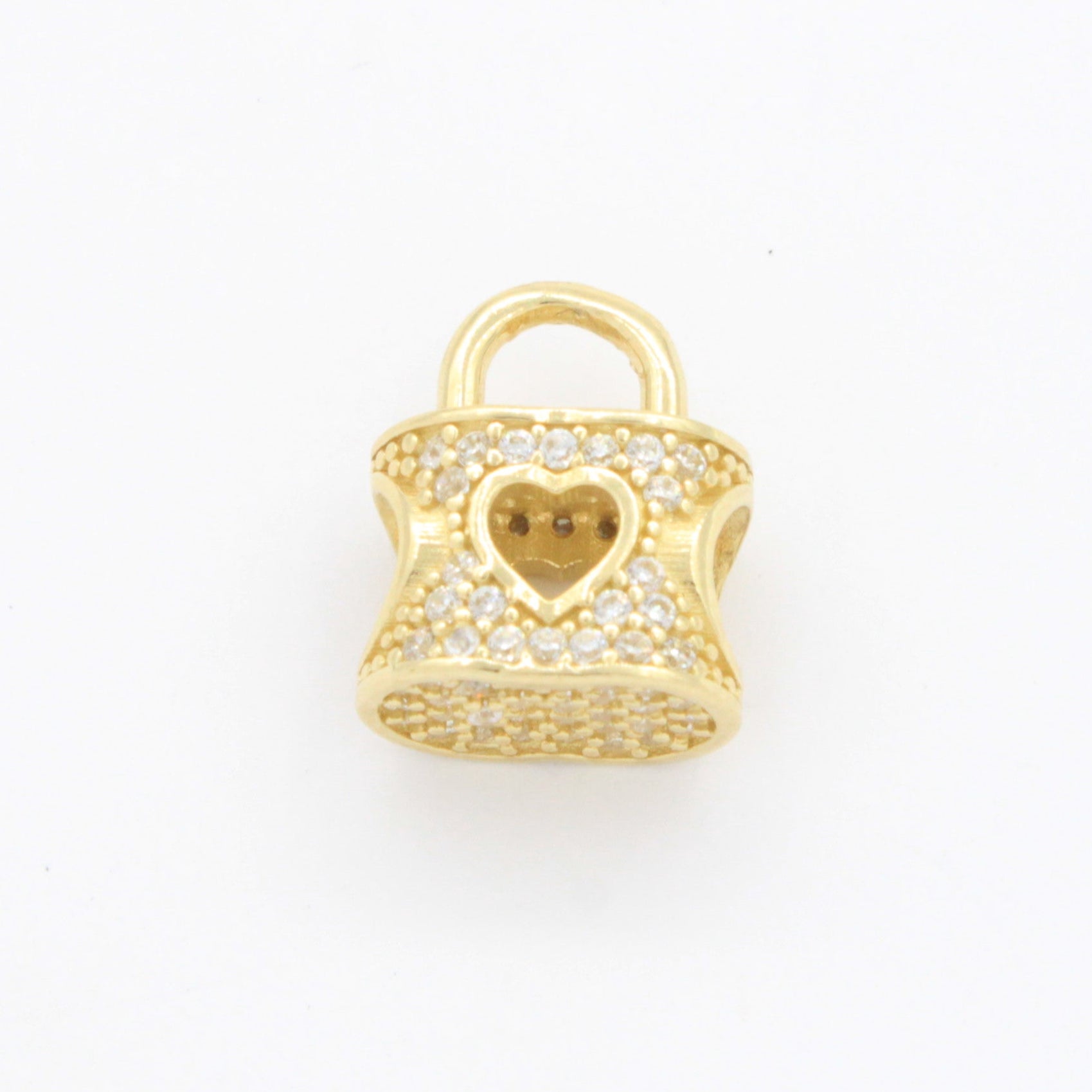 Charm de Oro 14k Candado con Calado de Corazón e Incrustación de Zirconias mod. 10675