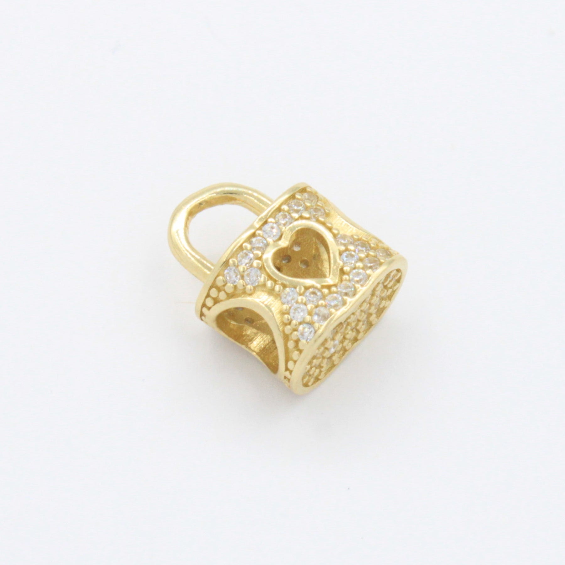 Charm de Oro 14k Candado con Calado de Corazón e Incrustación de Zirconias mod. 10675