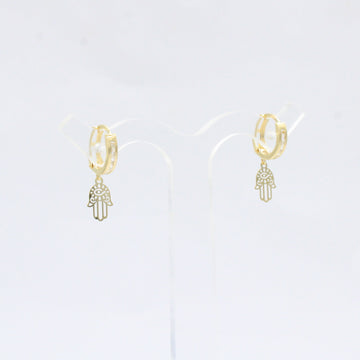 Grapa Larga de Oro 14k con Broche de Zirconias y Mano de Fátima Brillante mod. 10589