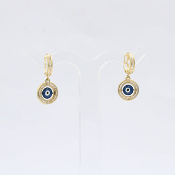 Grapa Larga de Oro 14k con Broche de Zirconias y Ojo Turco en Bisel de Zirconias mod. 10590