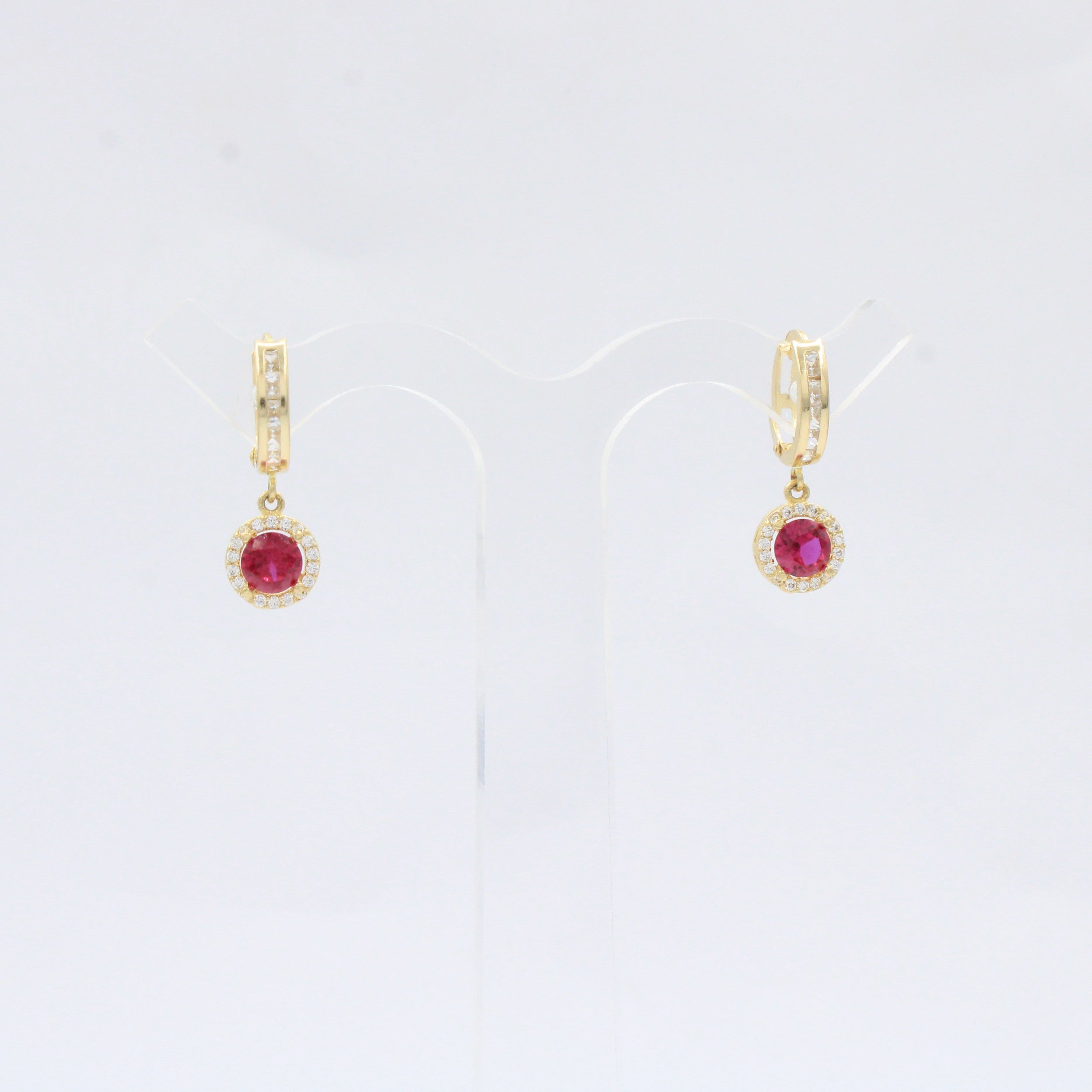 Grapa Larga de Oro 14k con Zirconia Roja Detallada con Zirconias Finas mod. 10598