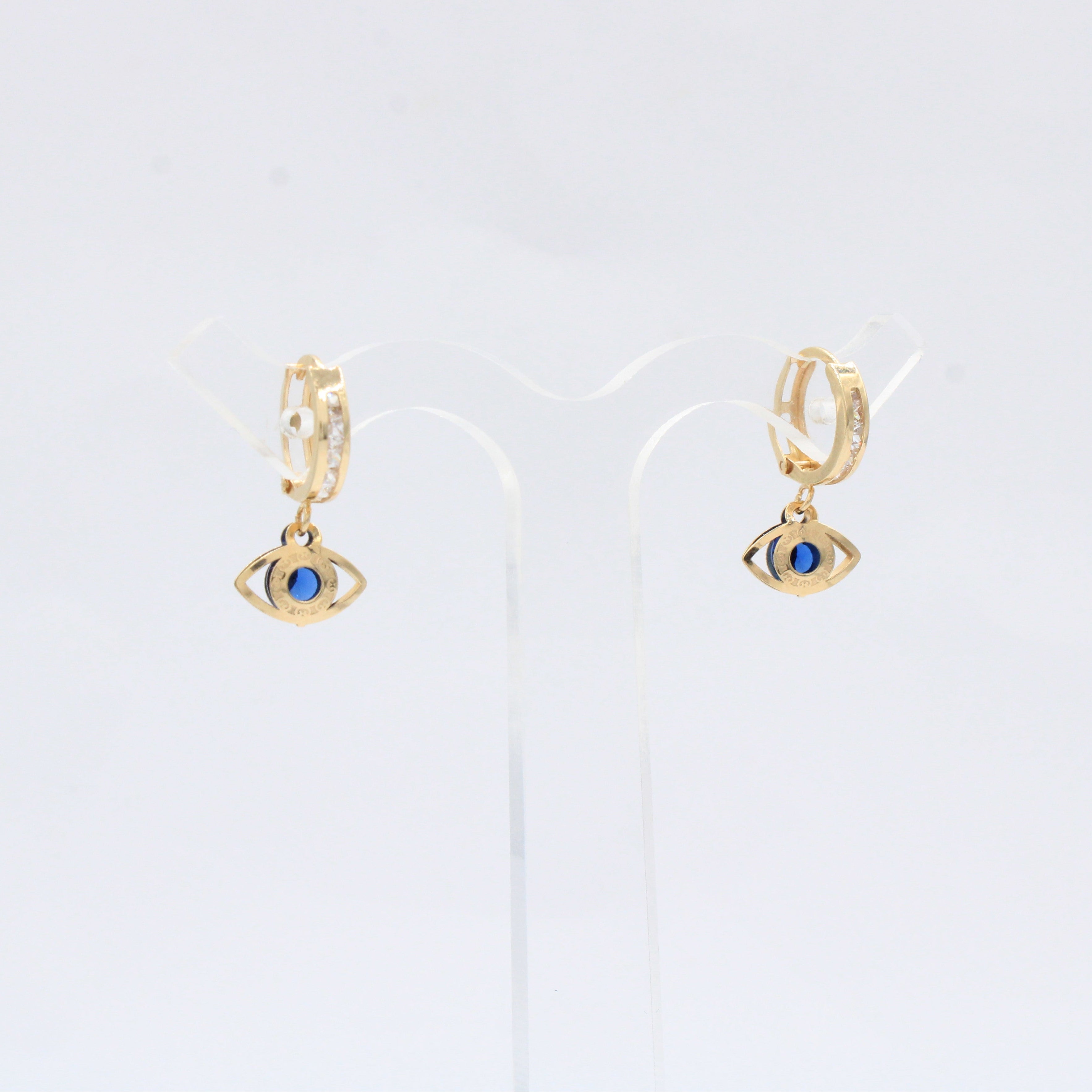 Grapa Larga de Oro 14k Diseño con Ojo Turco Especial Incrustado con Zirconia Azul mod. 10604