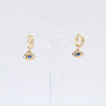 Grapa Larga de Oro 14k Diseño con Ojo Turco Especial Incrustado con Zirconia Azul mod. 10604
