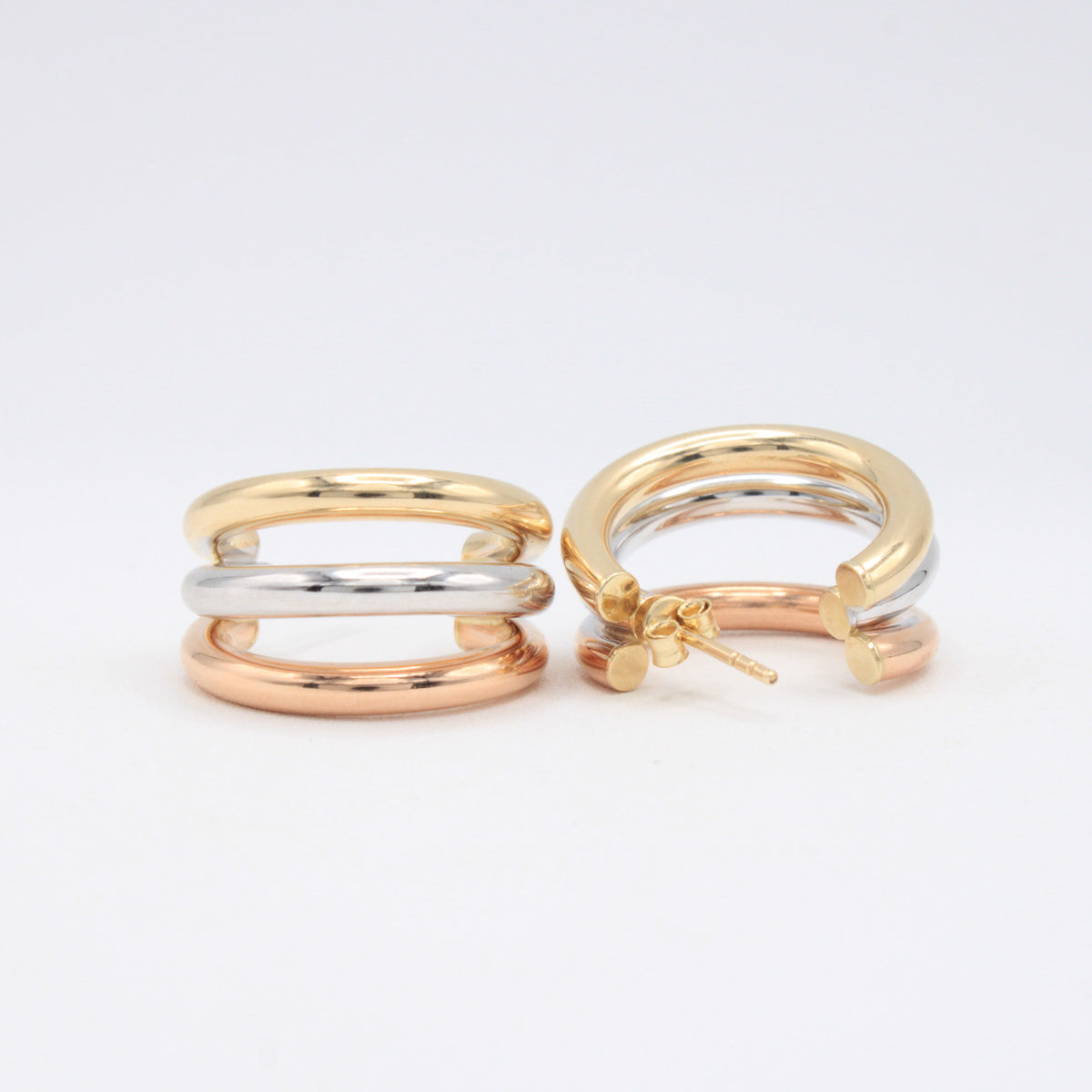 Arete de Oro 14k con Tres Aros Florentinos mod. 11059