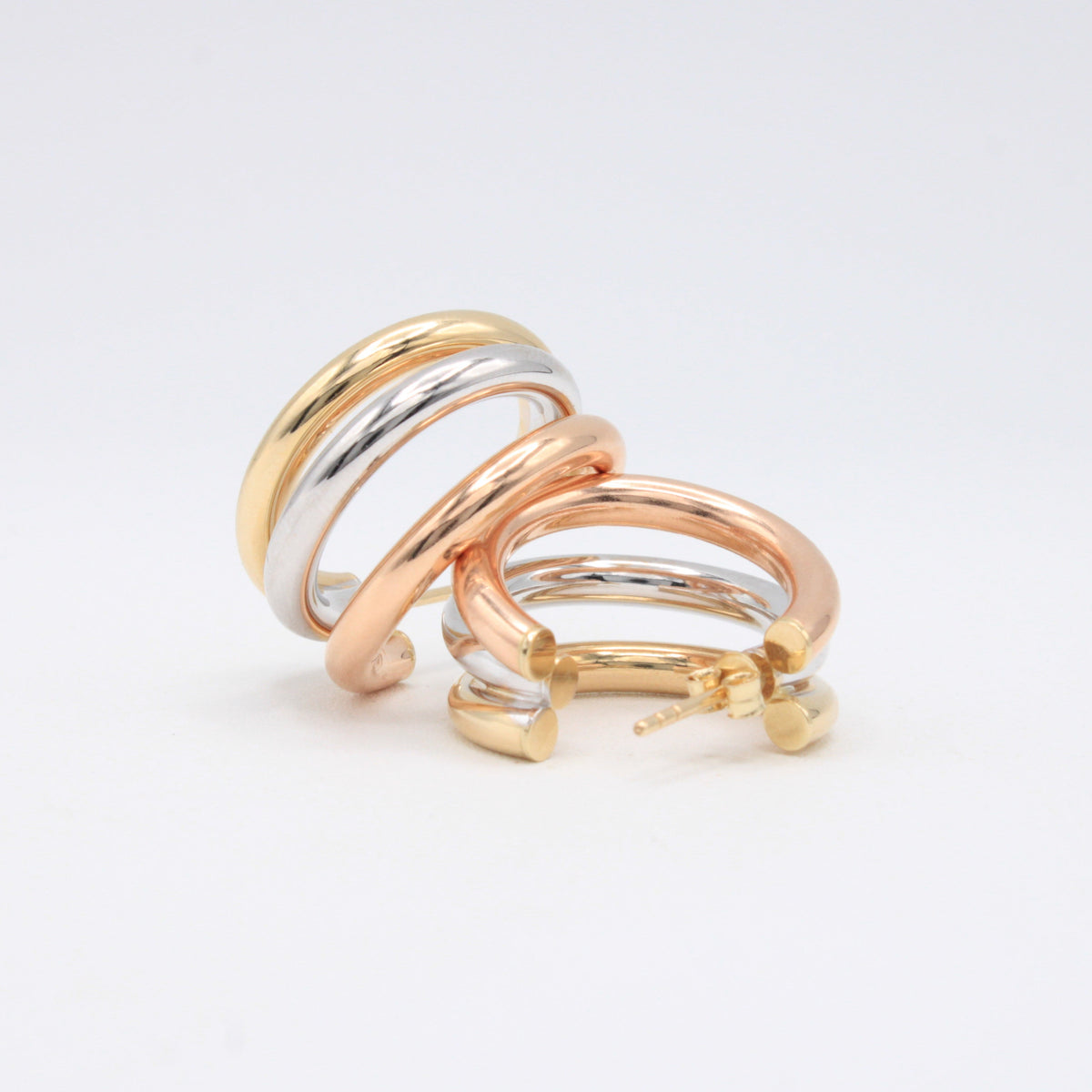Arete de Oro 14k con Tres Aros Florentinos mod. 11059