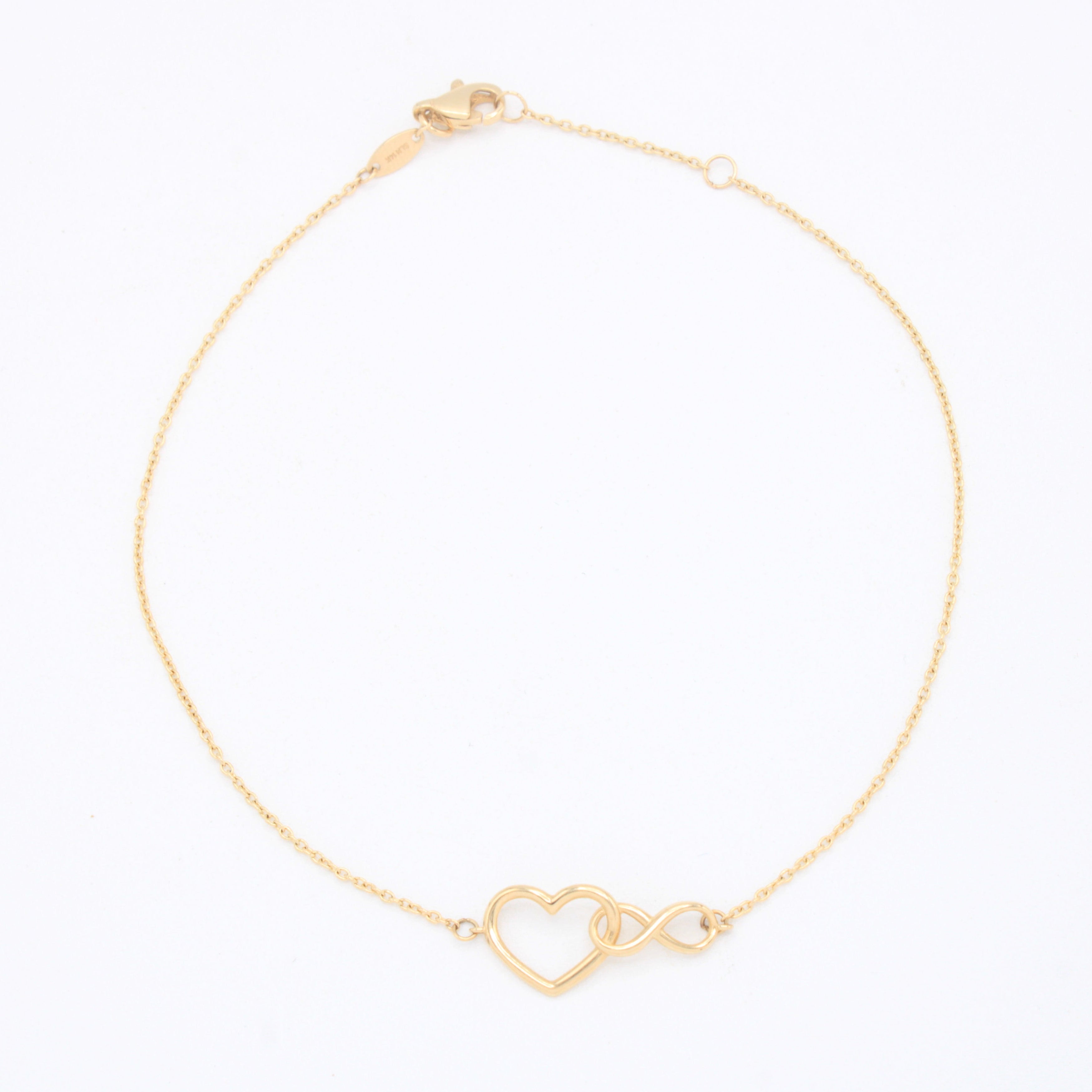 Tobillera de Oro 14k Corazón e Infinito Entrelazados mod. 11071
