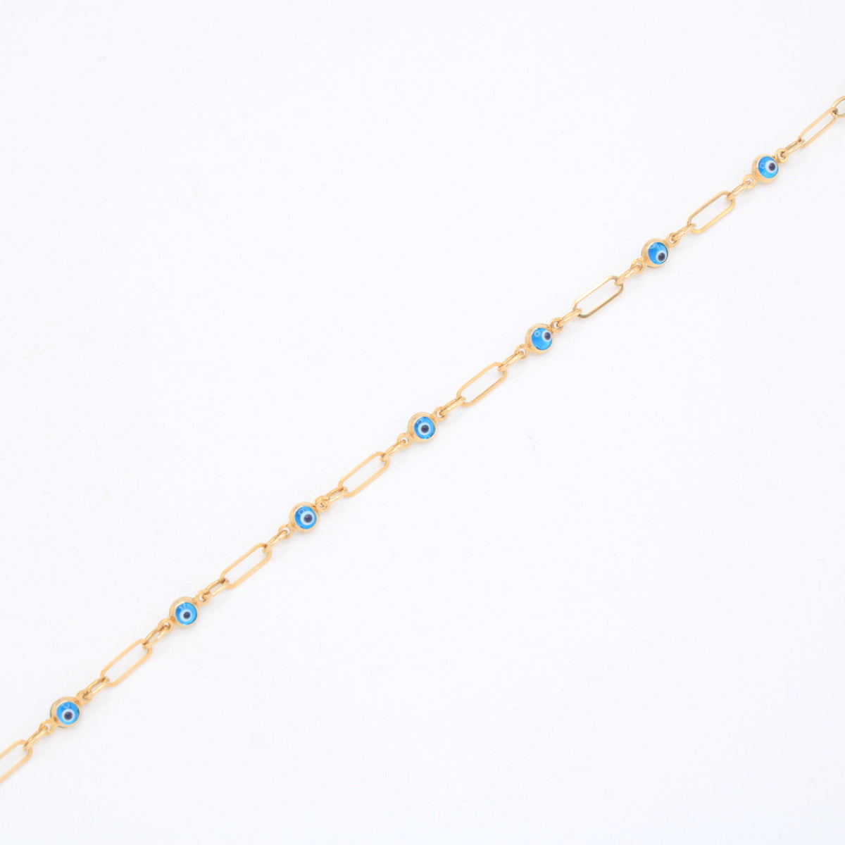 Tobillera de Oro 14k Ojos Turcos con Tejido Paperclip mod. 11073