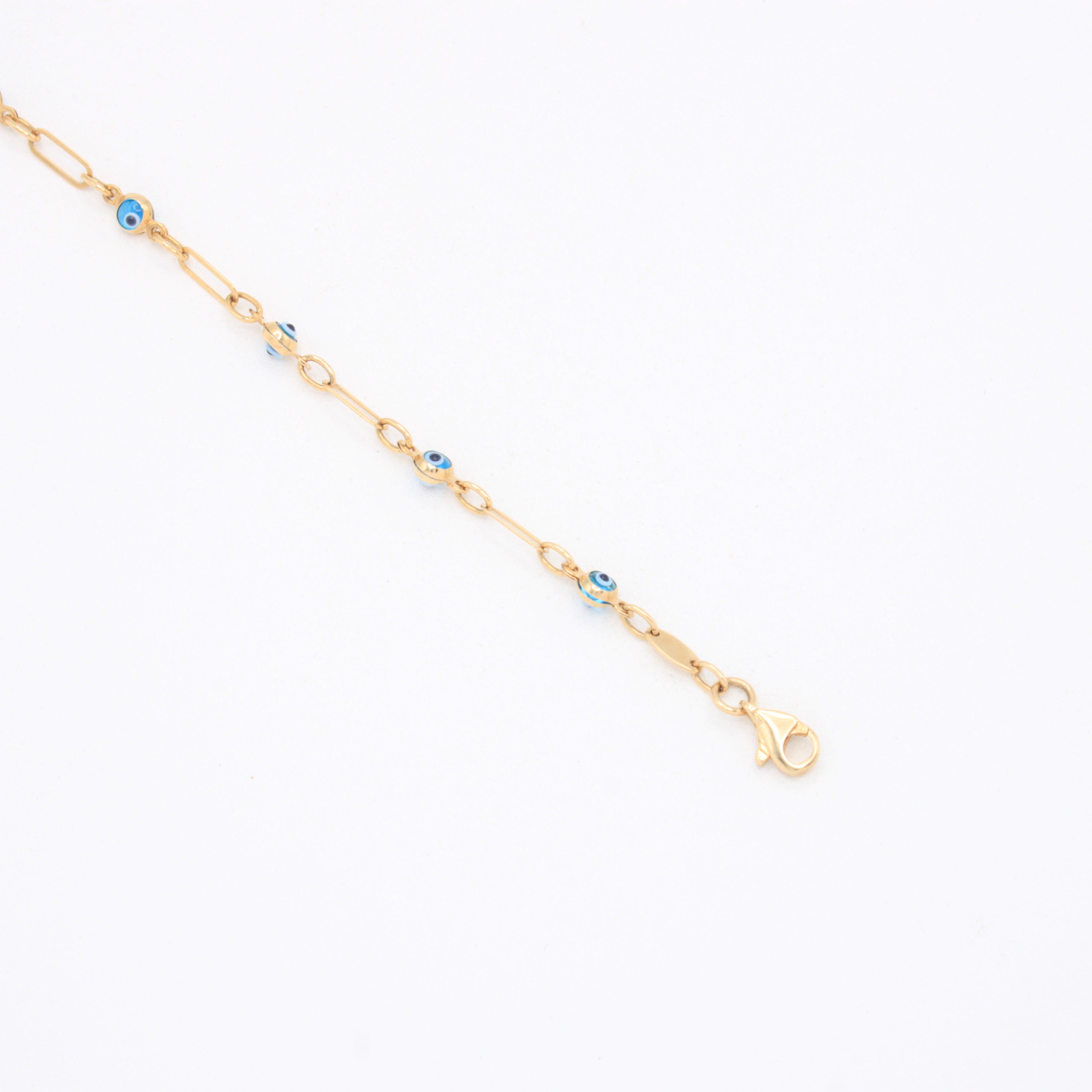 Tobillera de Oro 14k Ojos Turcos con Tejido Paperclip mod. 11073