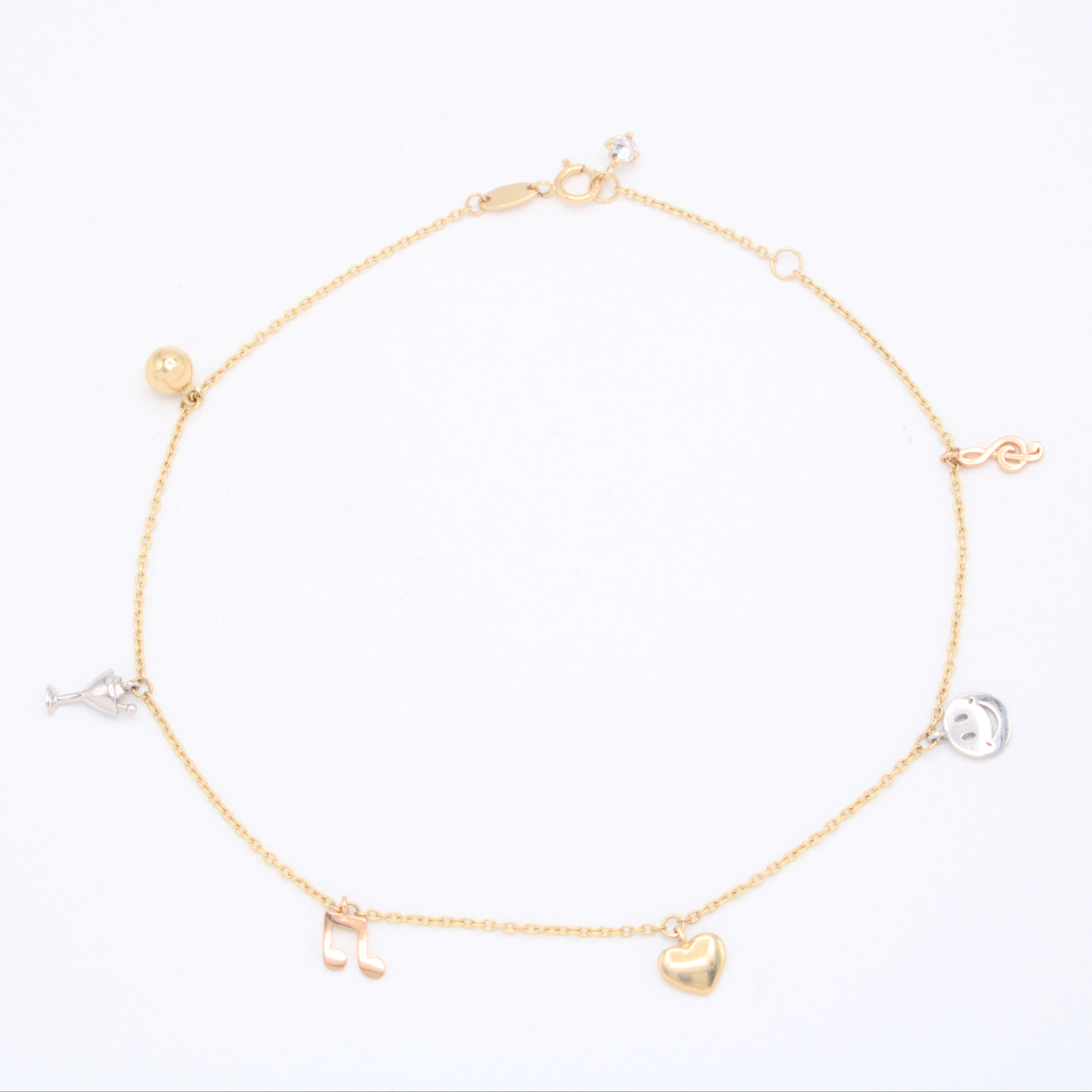 Tobillera de Oro 14k Colgantes de Musicales mod. 11075