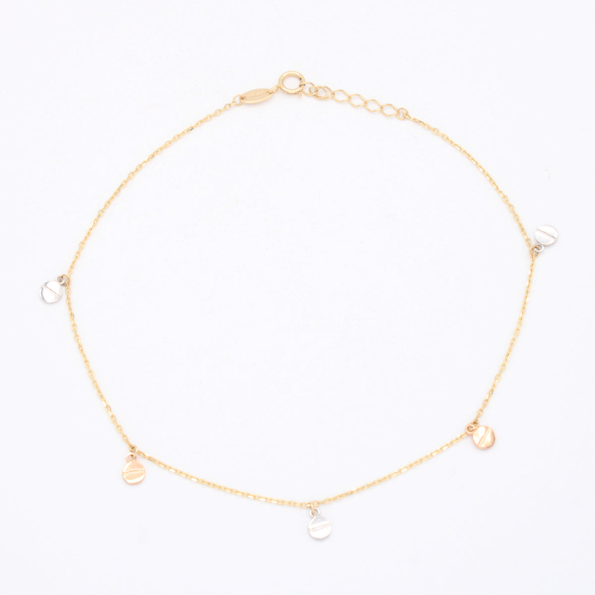 Tobillera de Oro 14k Colgantes de Circulos Florentinos mod. 11076