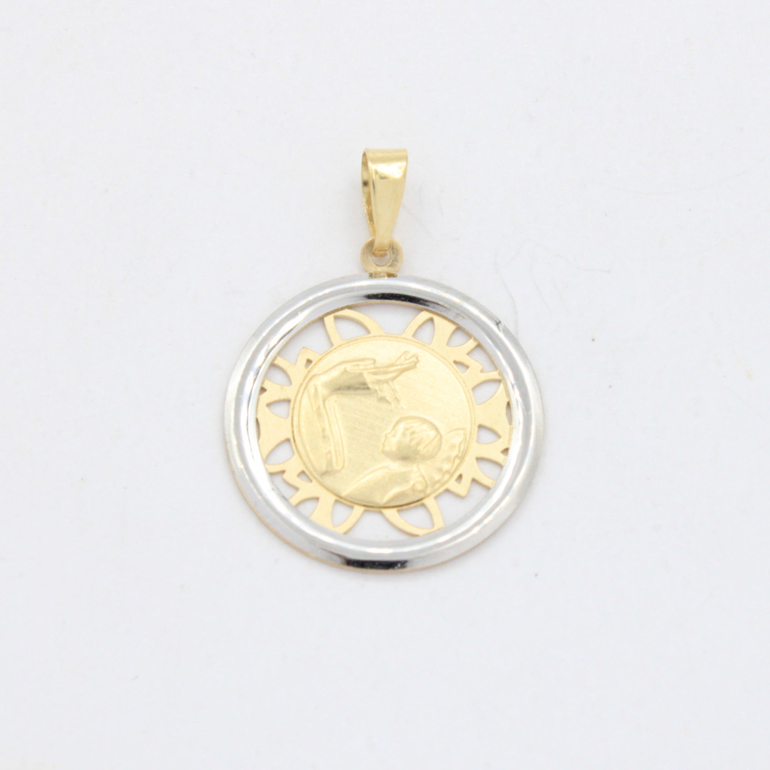 Medalla de Oro 14k para Bautizo en Diseño Especial Fino y Calado mod. 10712