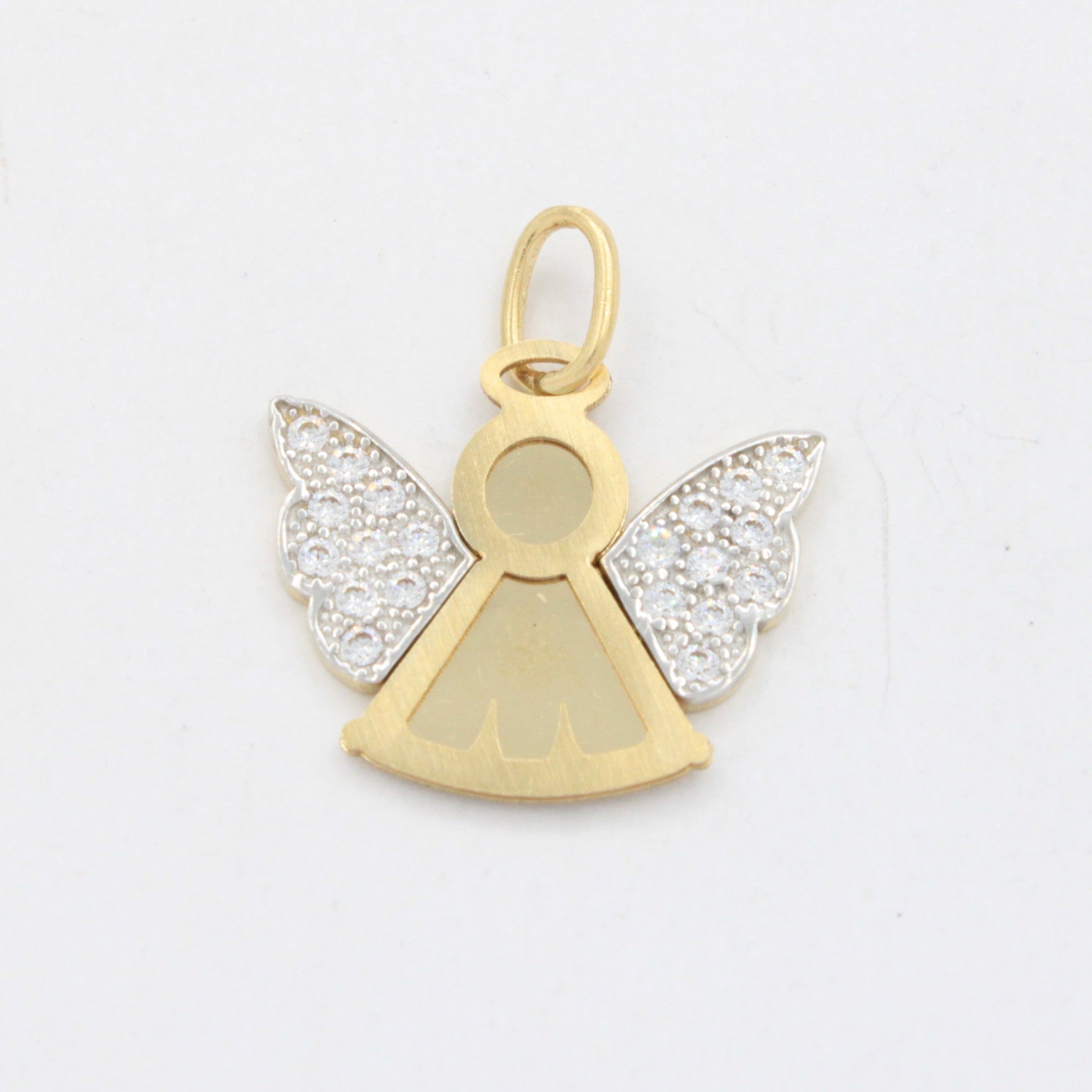 Dije de Oro 14k Angelito de la Guarda con Alas Blancas Incrustadas con Zirconias mod. 10714