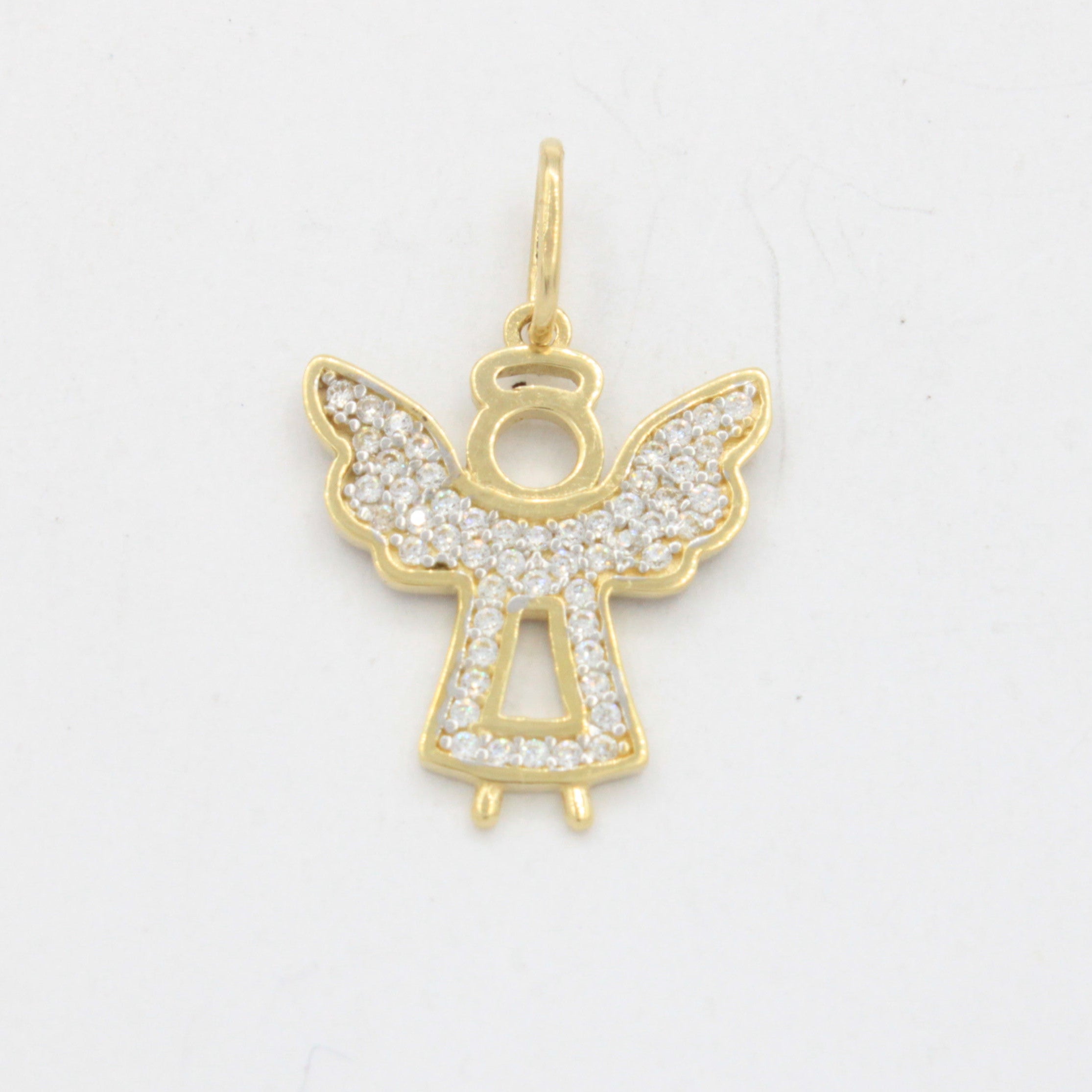 Dije de Oro 14k Ángel de la Guarda de Diseño Fino Calado con Incrustación de Zirconias mod. 10715