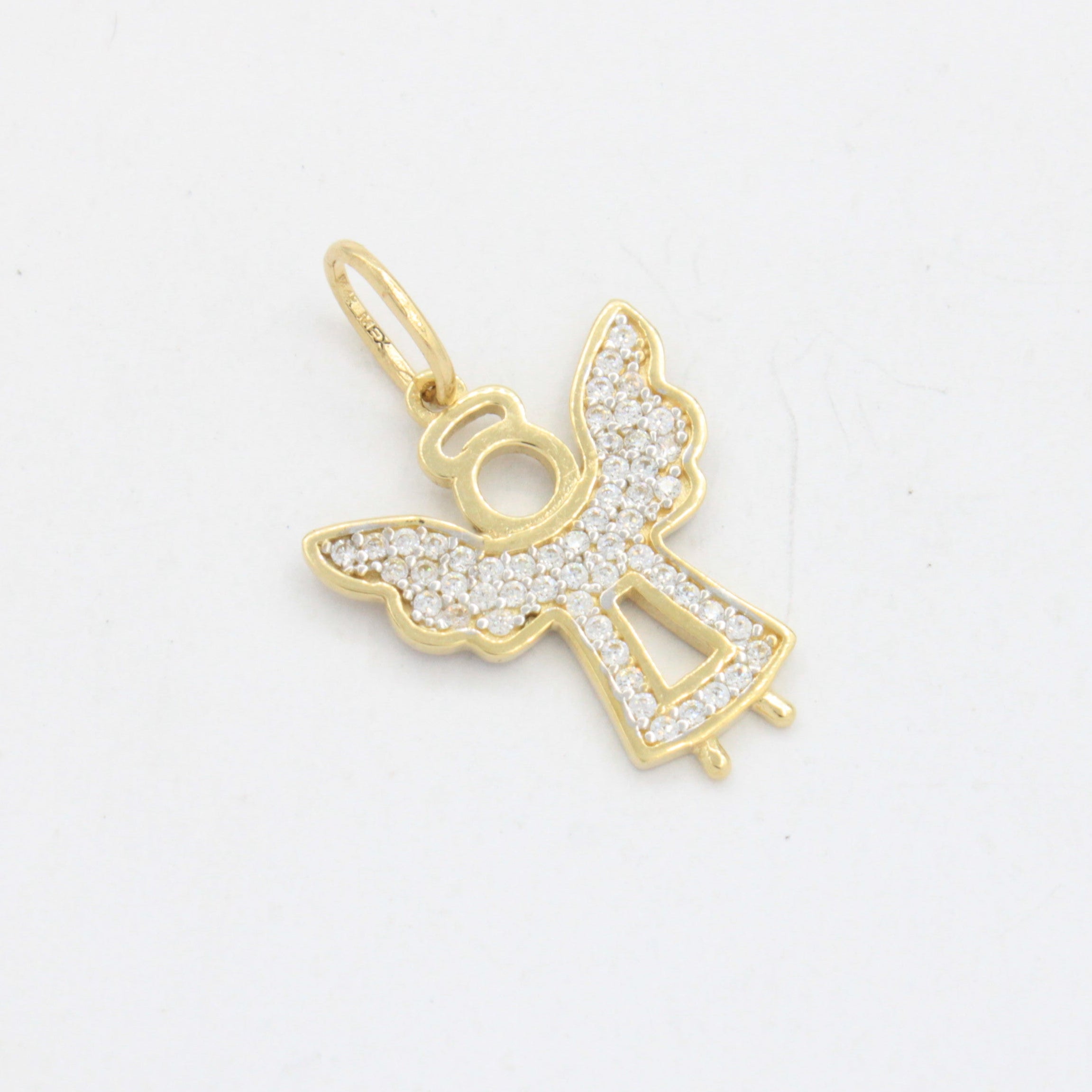 Dije de Oro 14k Ángel de la Guarda de Diseño Fino Calado con Incrustación de Zirconias mod. 10715