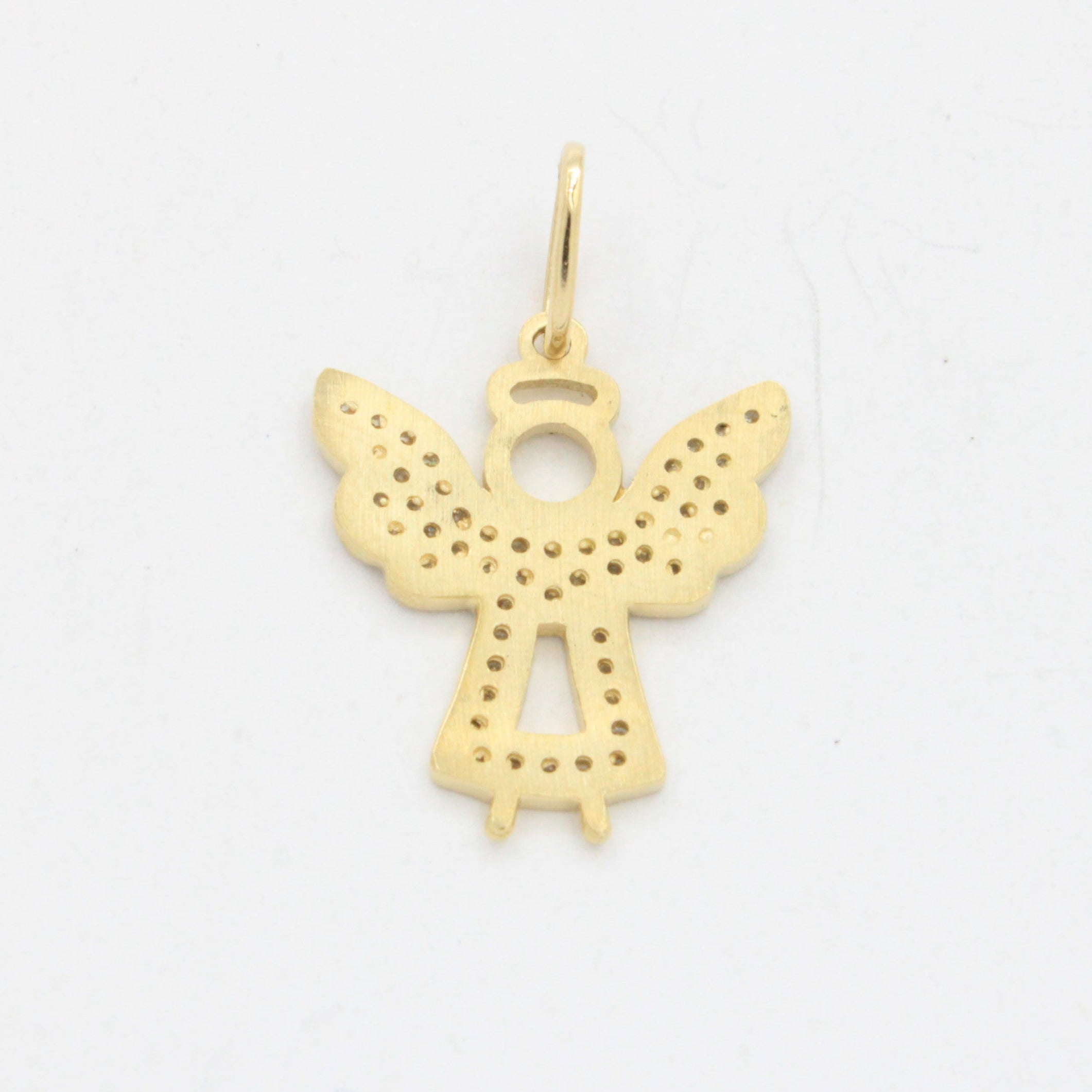 Dije de Oro 14k Ángel de la Guarda de Diseño Fino Calado con Incrustación de Zirconias mod. 10715