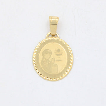 Medalla de Oro 14k de Diseño Oval con Grabado de Bautizo y Bisel de Diamantado en Círculos mod. 10716