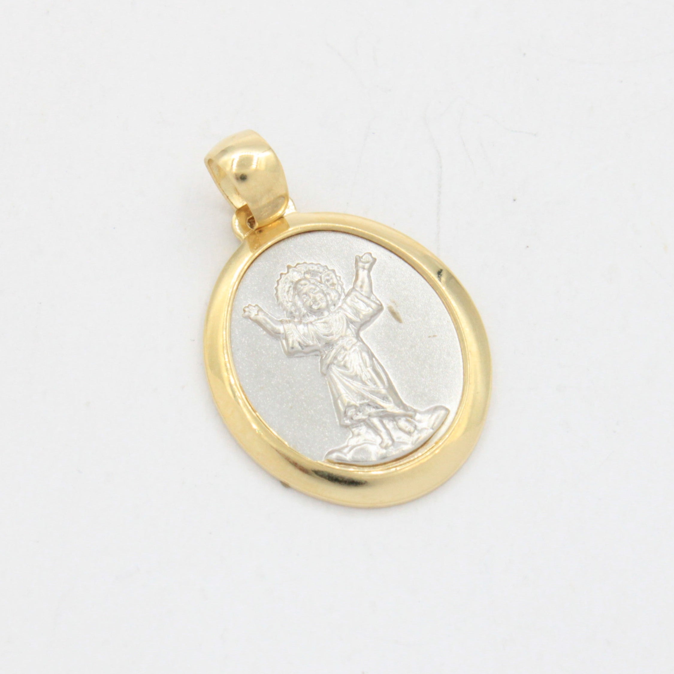 Medalla de Oro 14k Hueco Bicolor con Divino Niño en Bisel Brillante mod. 10717