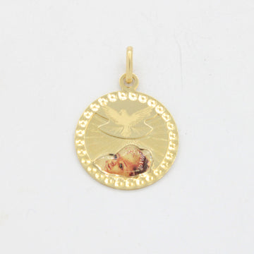 Medalla de Oro 14k Circular con Imagen de Bautizo Especial en Bisel de Círculos Diamantados mod. 10718