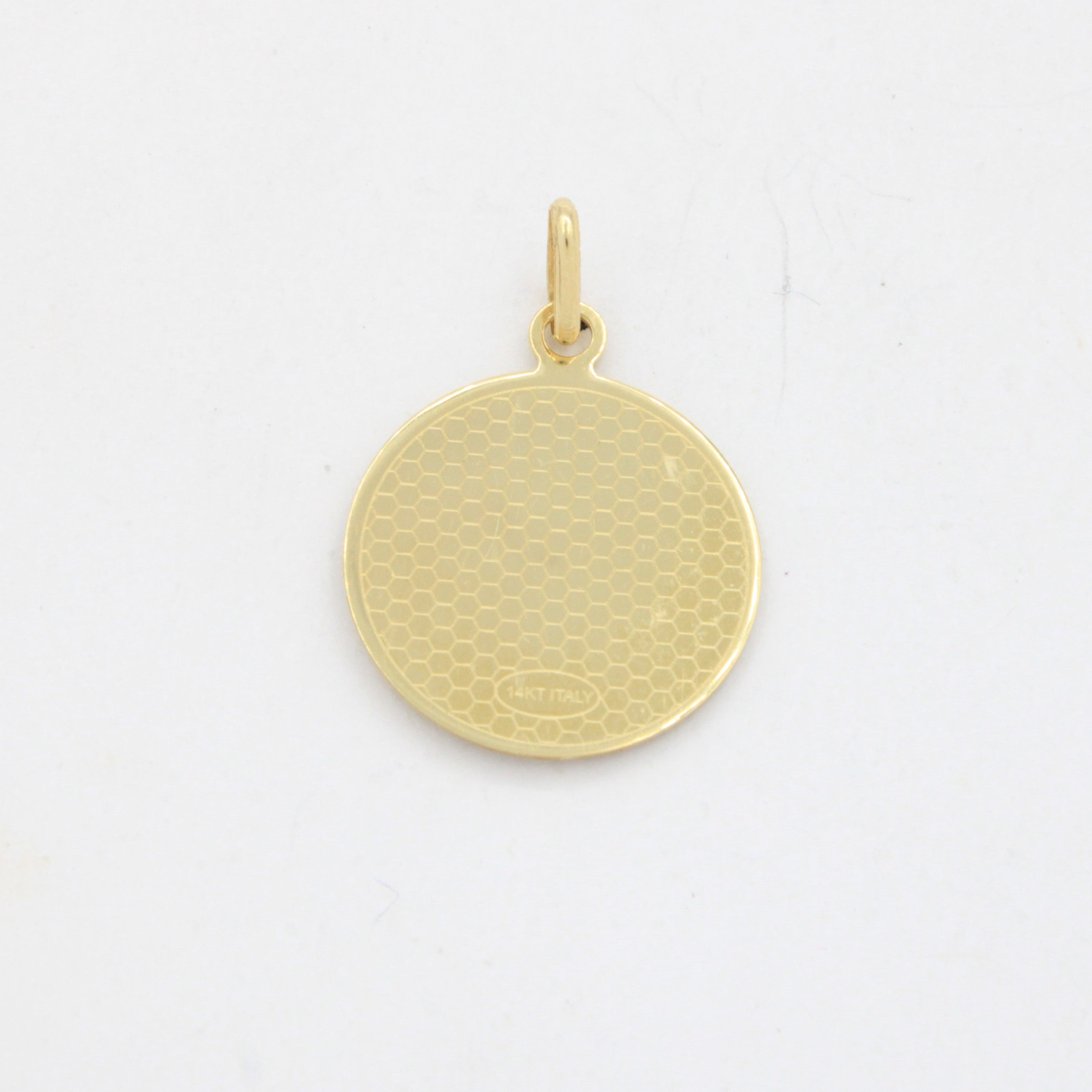 Medalla de Oro 14k Circular con Imagen de Bautizo Especial en Bisel de Círculos Diamantados mod. 10718