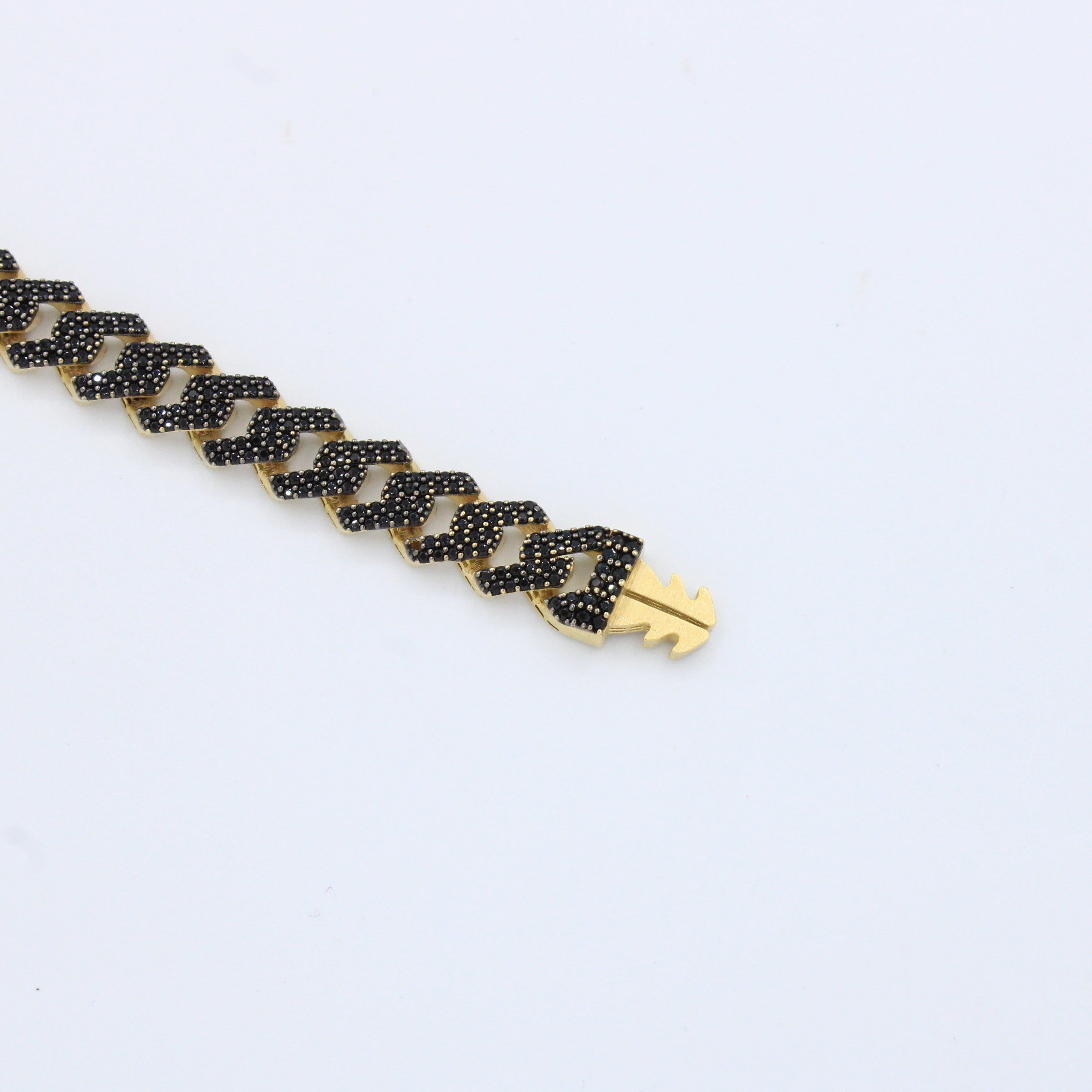 Pulsera Monaco Chain de Oro 14k  Modelo Edge con Pavé de Incrustación de Swarovski Color Negro mod. 9509