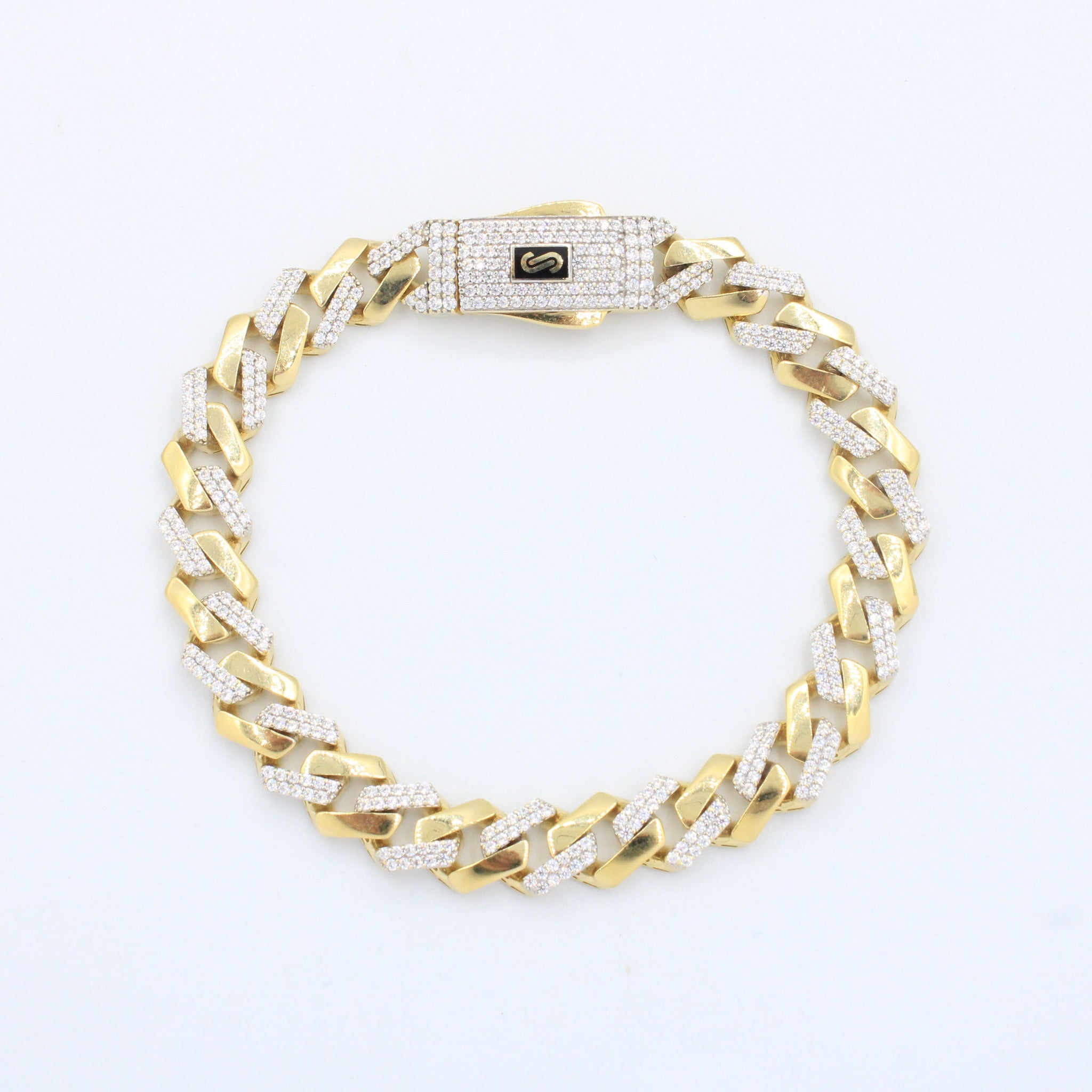 Pulsera Monaco Chain de Oro 14k Modelo Edge con Pavé de Incrustación de Swarovski mod. 10157