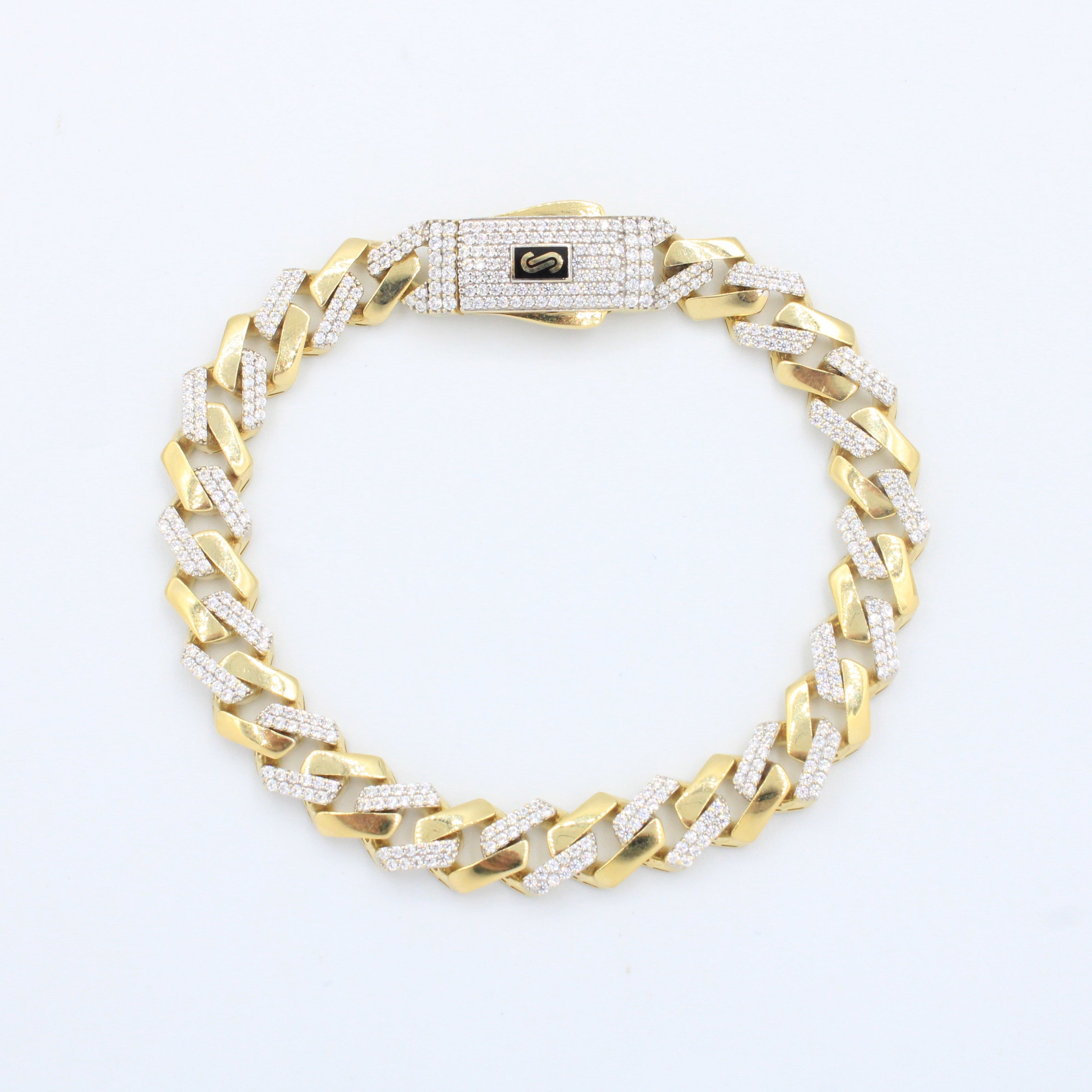 Pulsera Monaco Chain de Oro 14k Modelo Edge con Pavé de Incrustación de Swarovski mod. 10157
