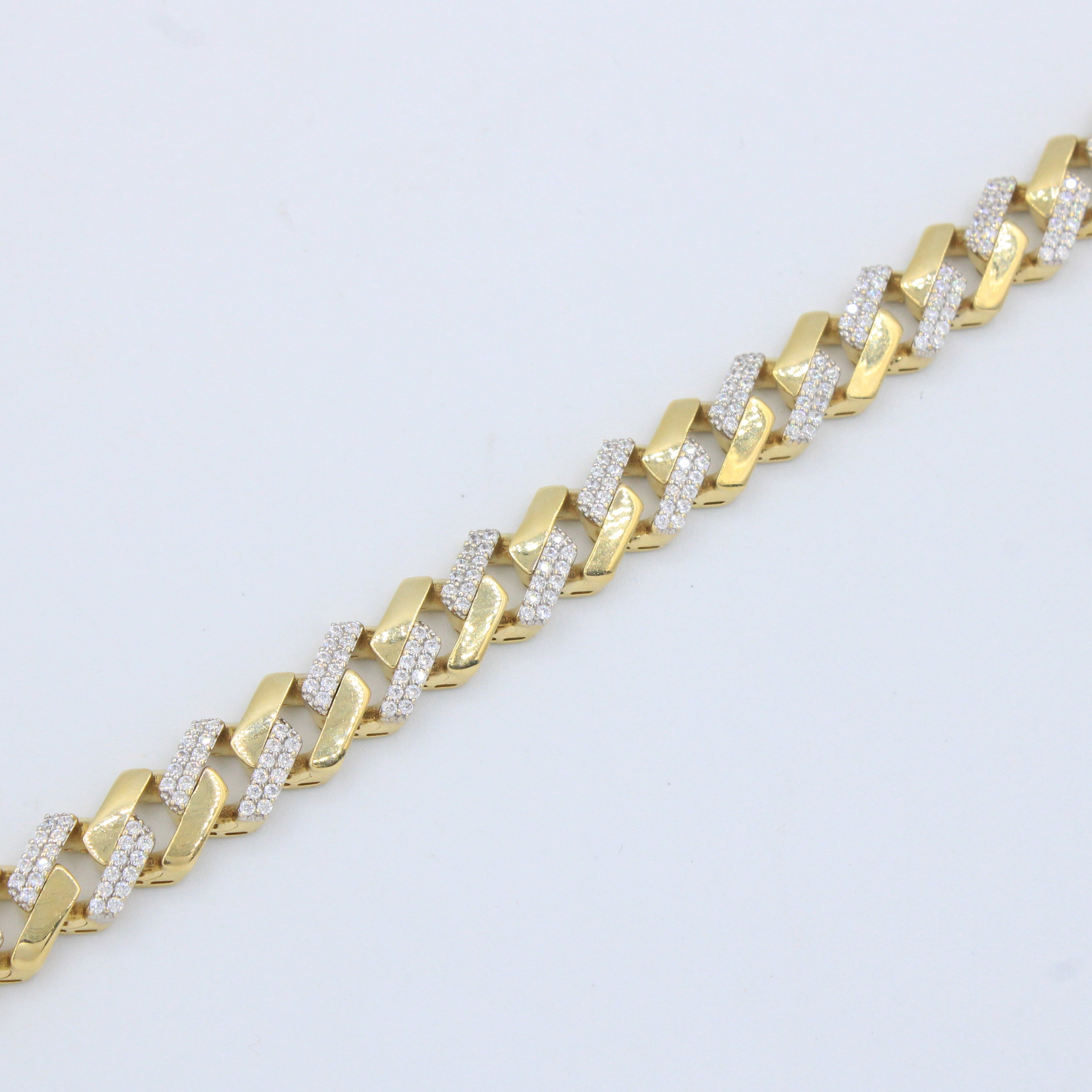 Pulsera Monaco Chain de Oro 14k Modelo Edge con Pavé de Incrustación de Swarovski mod. 10157