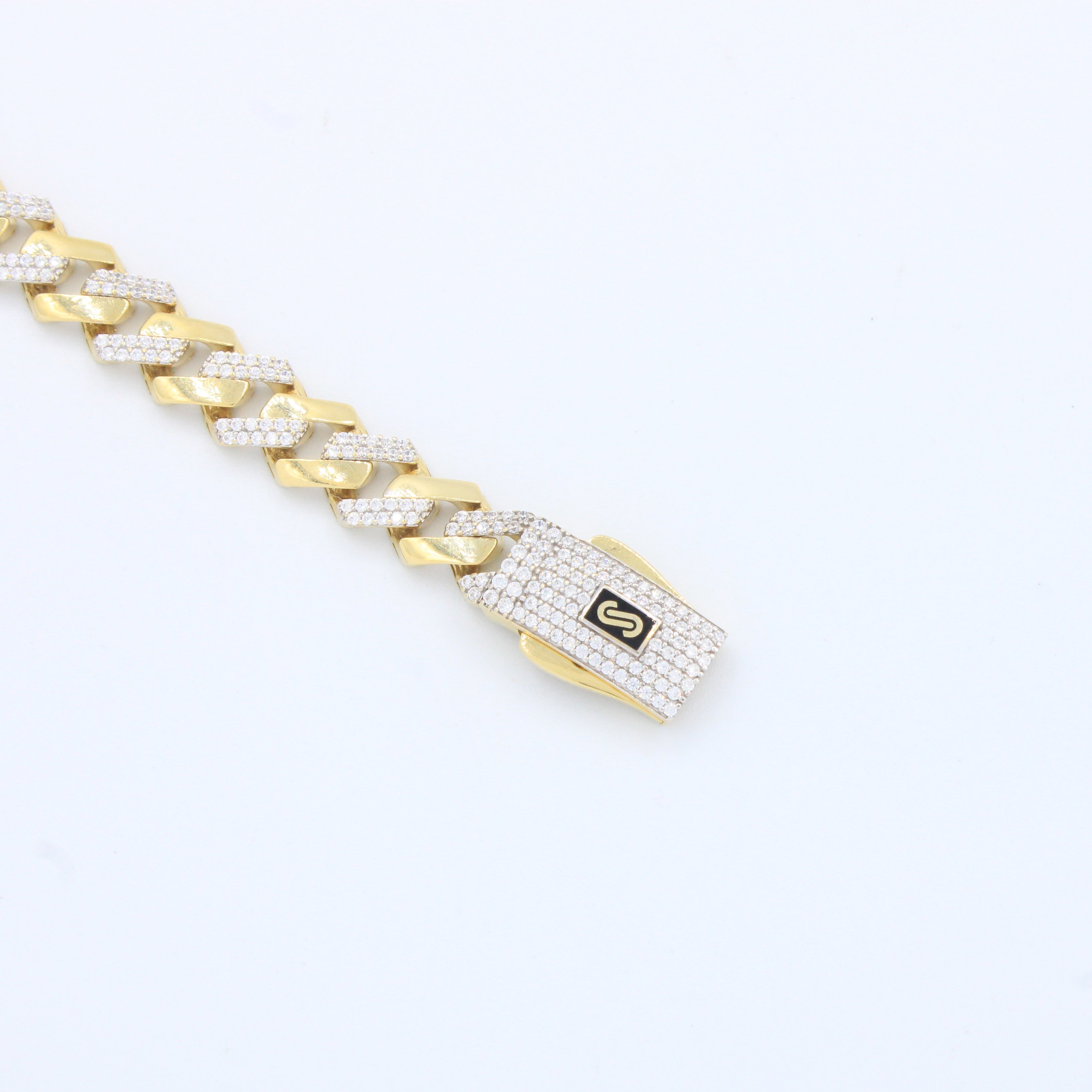 Pulsera Monaco Chain de Oro 14k Modelo Edge con Pavé de Incrustación de Swarovski mod. 10157