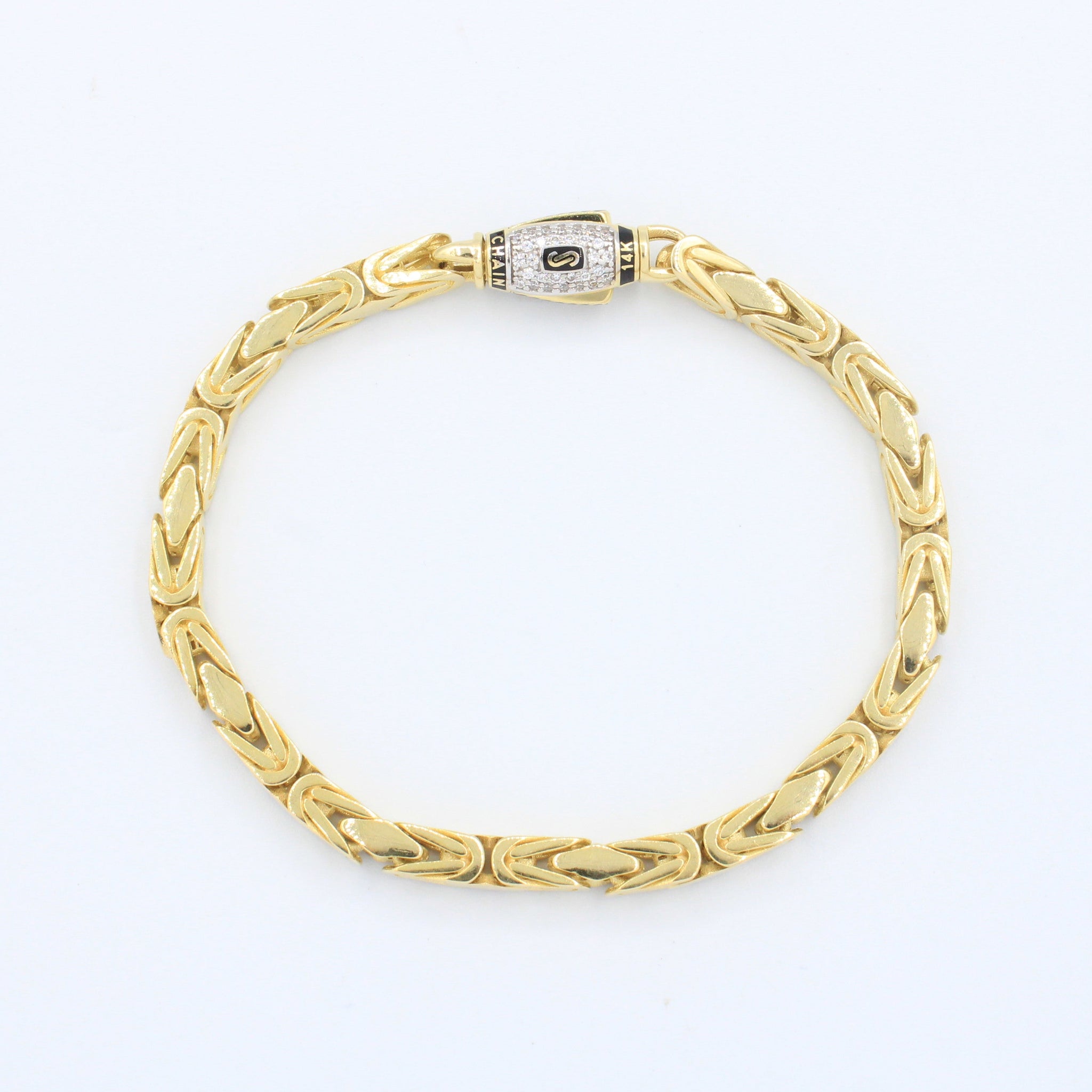 Pulsera Monaco Chain de Oro 14k Modelo Rey de Broche Pavé con Incrustación de Swarovski mod. 9685