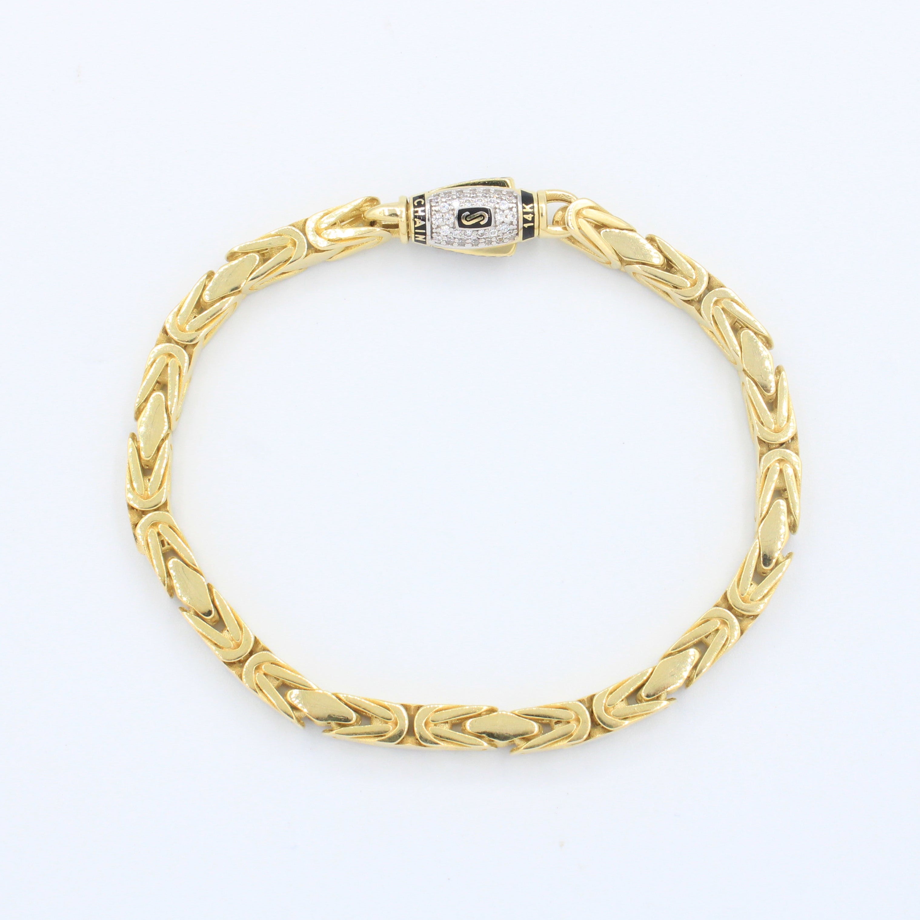 Pulsera Monaco Chain de Oro 14k Modelo Rey de Broche Pavé con Incrustación de Swarovski mod. 9685