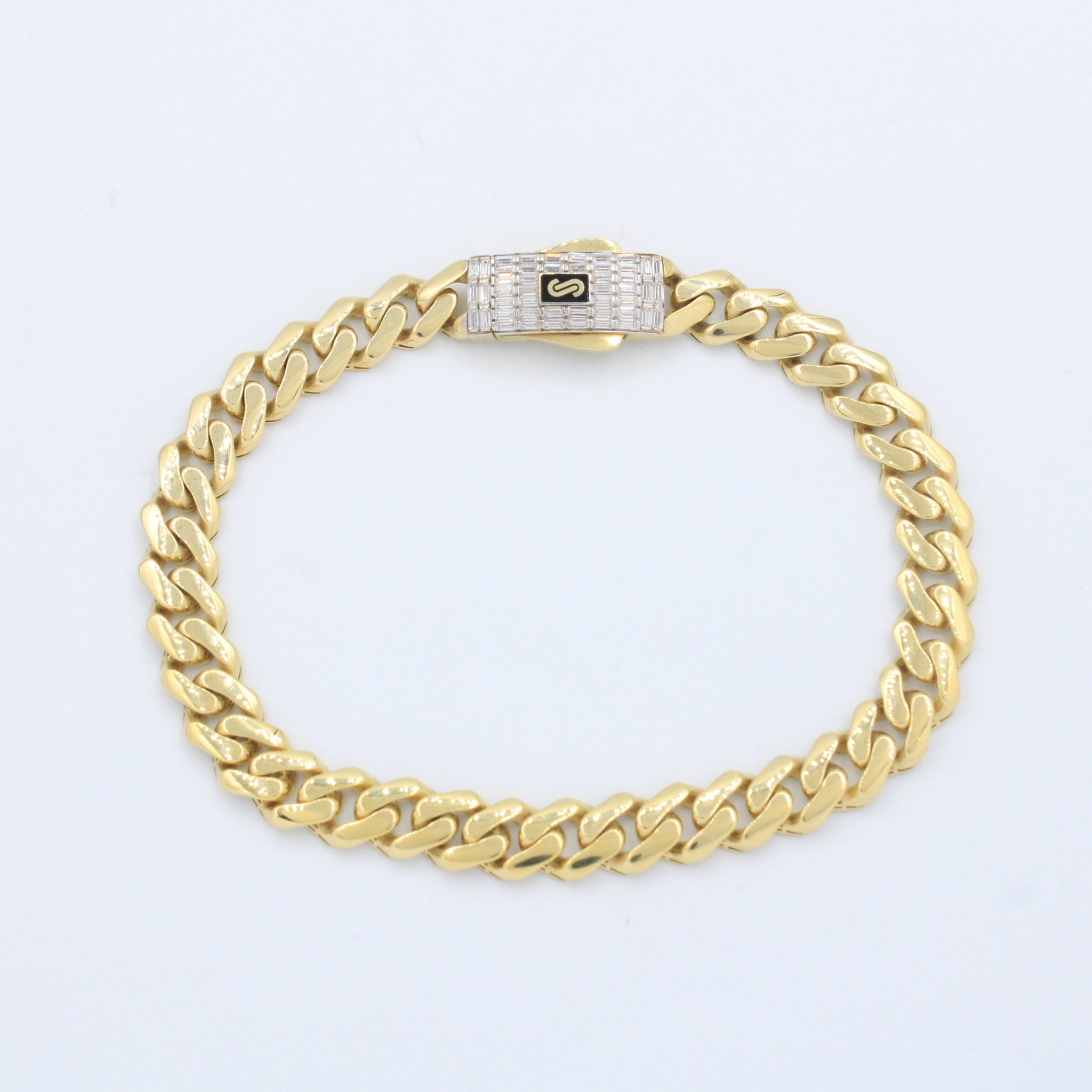 Pulsera Monaco Chain de Oro 14k Modelo Edge con Broche Baguette mod. 10160