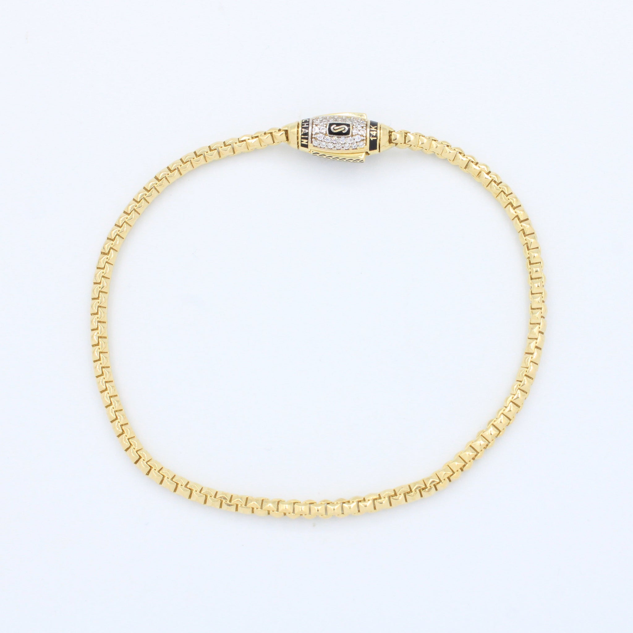 Pulsera Monaco Chain de Oro 14k Modelo Cube de Broche Pavé con Incrustación de Swarovski mod. 9505